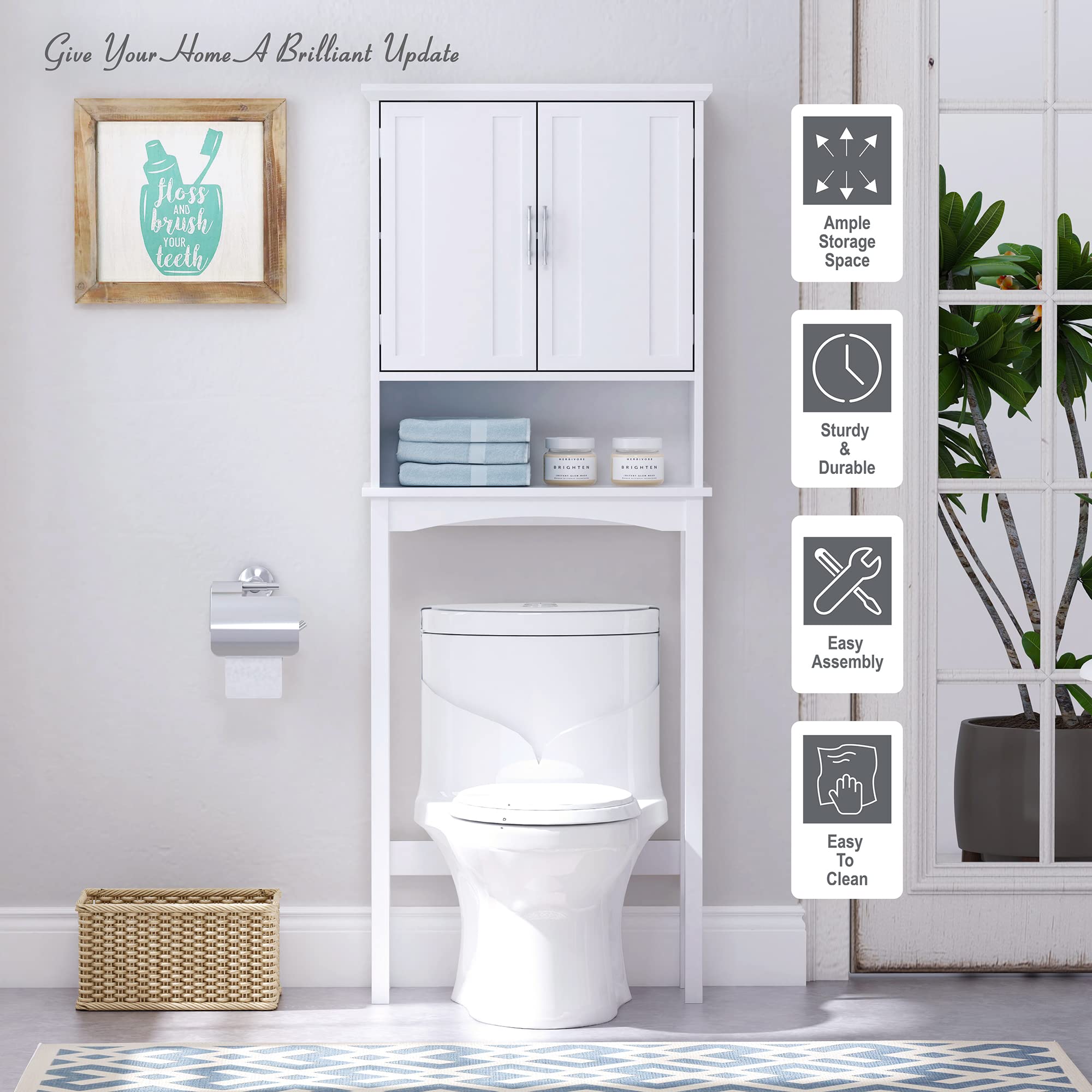 Over The Toilet Storage Cabinet - White Bathroom Shelf Organizer with Space Saving Design | Perfect for Small Bathrooms, Apartments & Powder Rooms