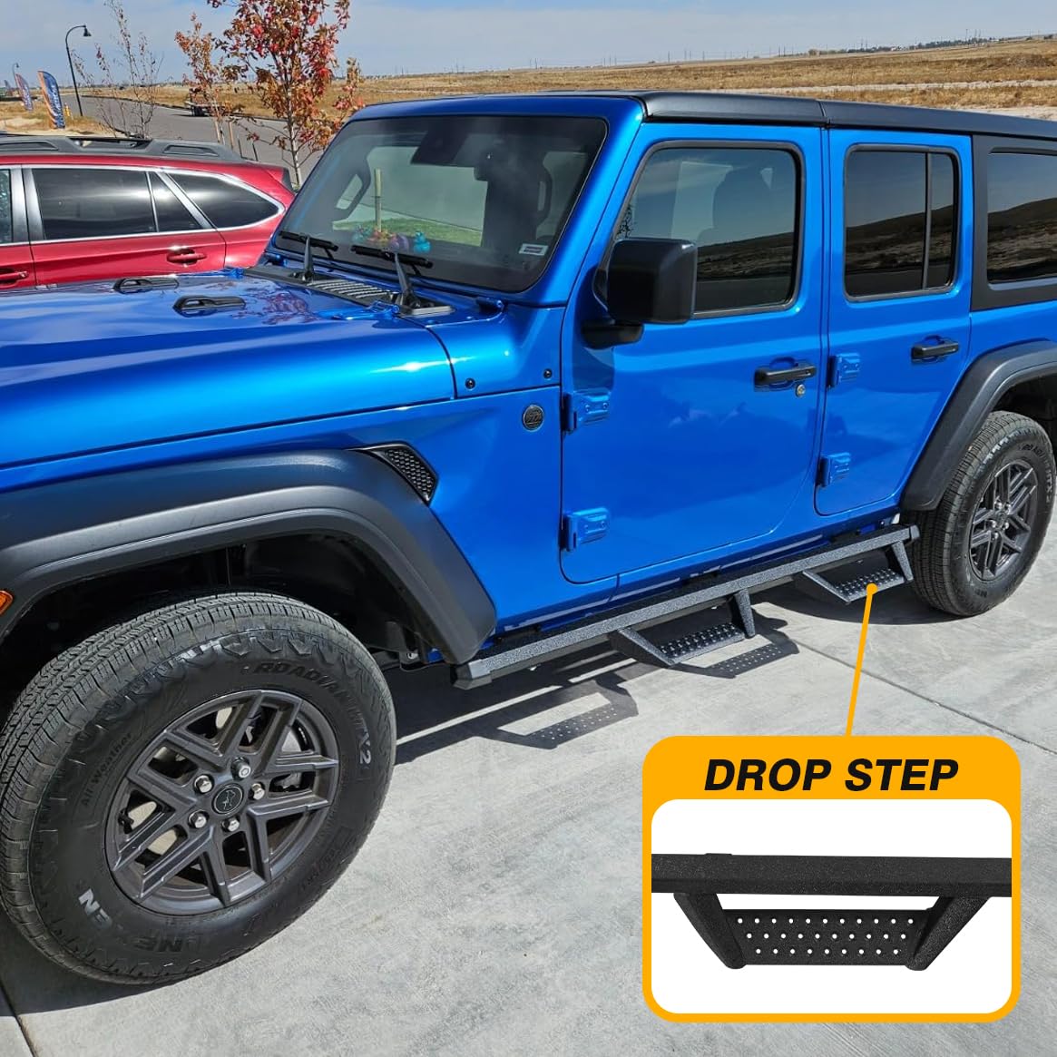 2007-2018 Jeep Wrangler JK JKU Unlimited 4-Door Drop Down Running Boards - Dual-Stage Textured Black Powder Coated 4