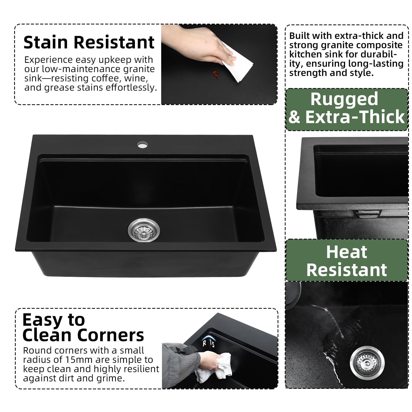 **Davivy 30-Inch Matte Black Granite Composite Kitchen Sink Workstation – 30 x 20 Inch Single Bowl Dual Mount Sink with Accessories – Perfect for Modern Kitchens & Heavy-Duty Cooking**