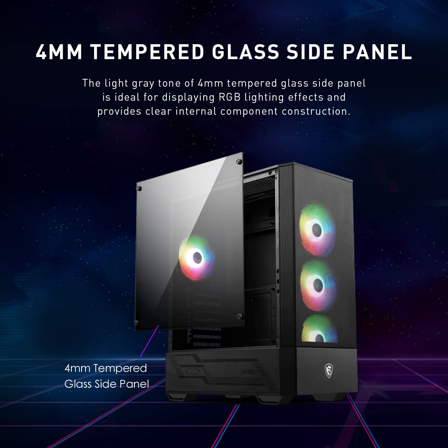 MSI MAG Forge 112R Mid-Tower Gaming PC Case with Tempered Glass Side Panel, ARGB 120mm Fans & 240mm Liquid Cooling Support - Premium Gaming & Streaming Setup for Esports & Content Creation