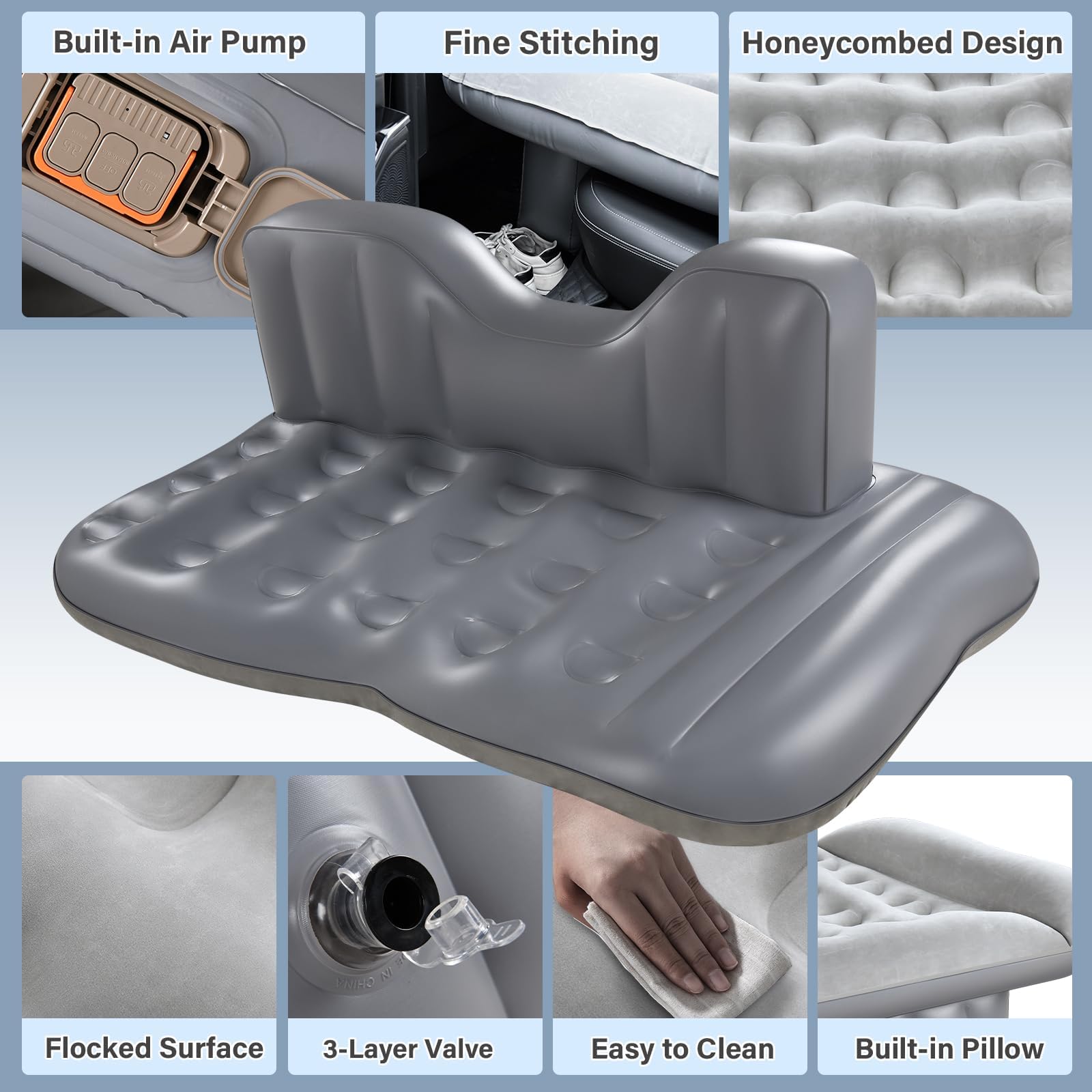 Coverado Portable Car Air Mattress for Back Seat - Inflatable Bed with Built-in Air Pump, Pillow, Storage Bag & Patch Kit - Universal Fit for Most Cars & SUVs (51