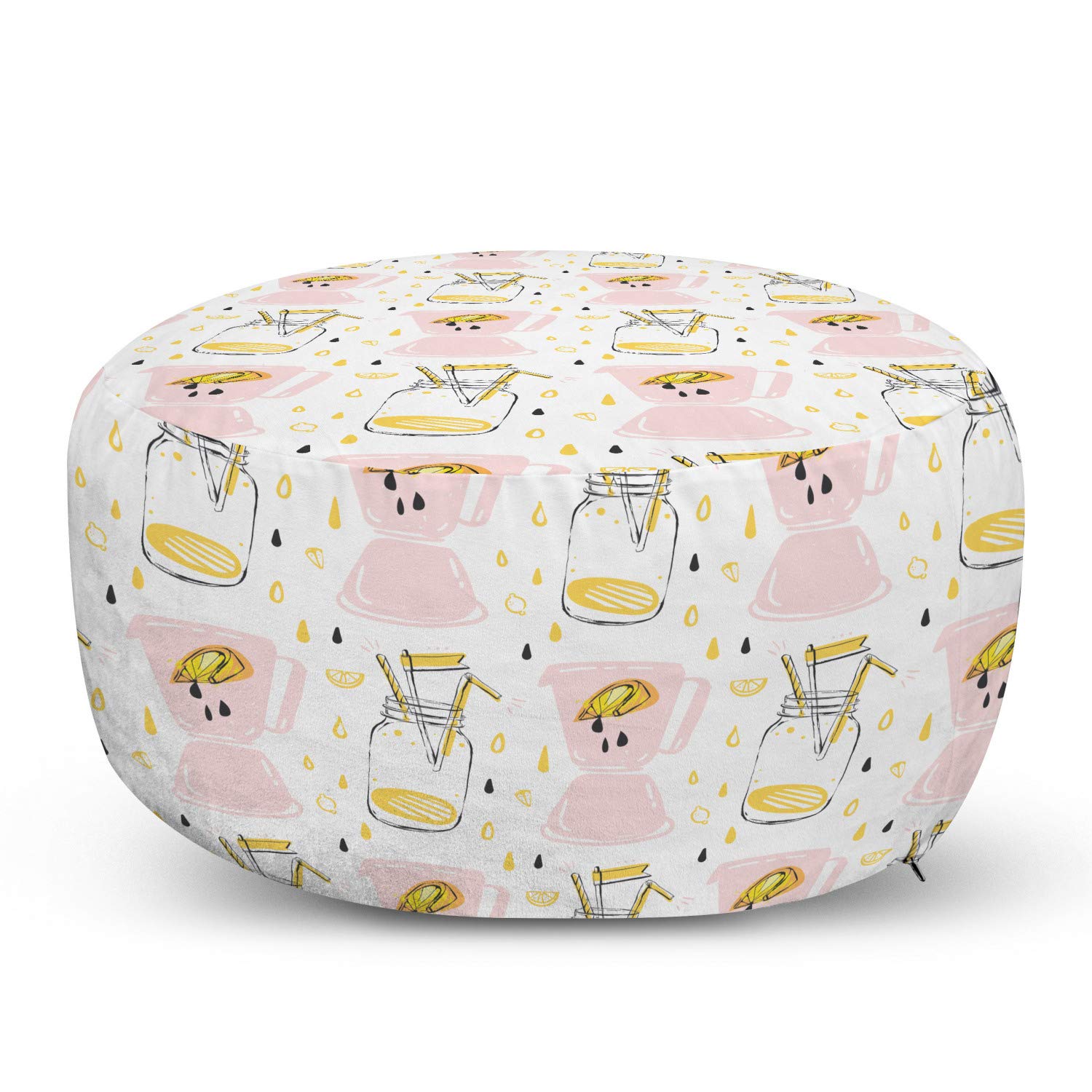 Ambesonne Summer Pouf Cover with Zipper - Abstract Hand Drawn Lemonade Design, Soft Decorative Fabric Unstuffed Case, 30x17.3 Inches, Multicolor - Perfect for Living Room, Bedroom & Outdoor Decor