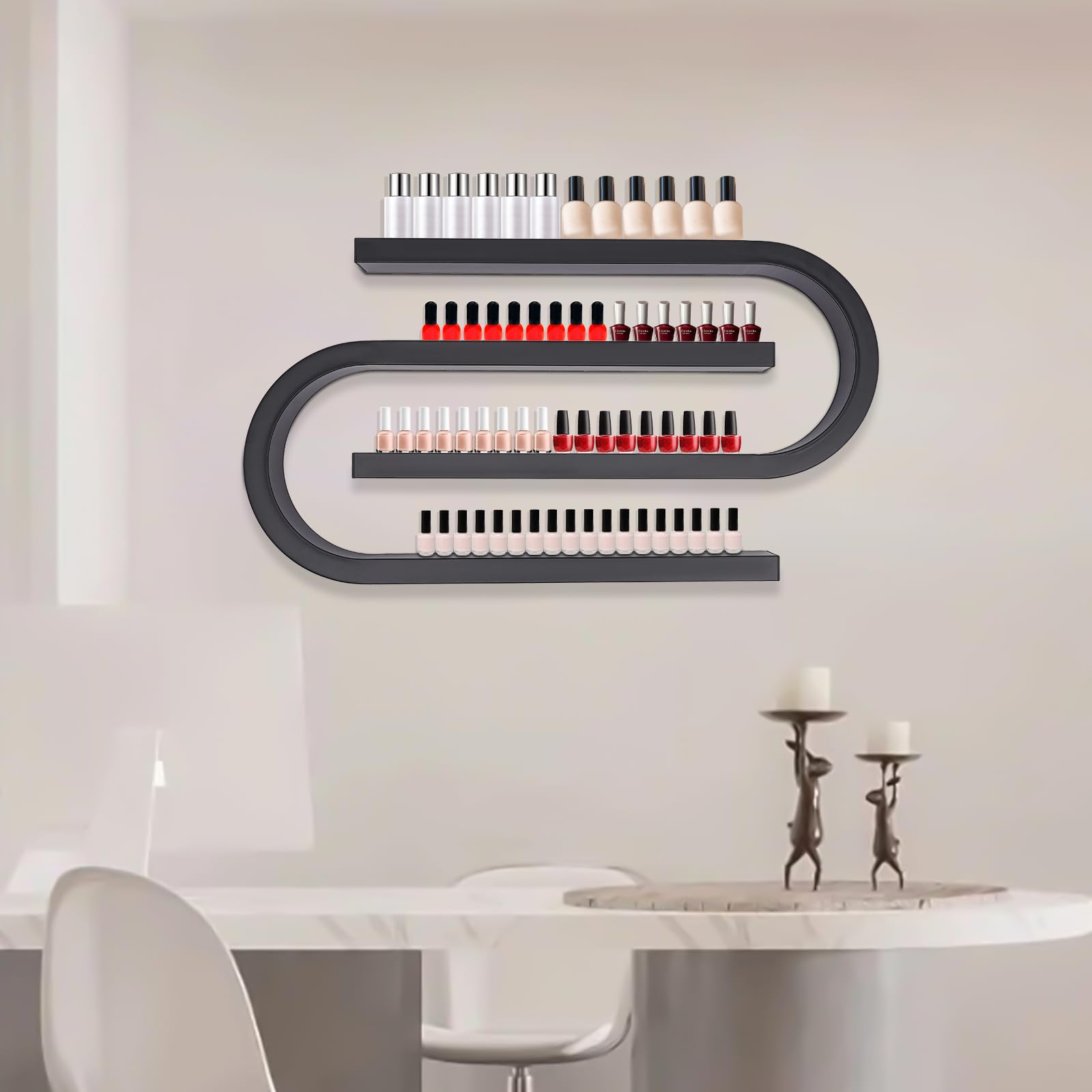 2PCS Black Metal Nail Polish Rack - Wall Mounted Nail Polish Organizer & Display Shelf for Salon, Spa or Home Use - Perfect for Storing 30-50 Bottles of Nail Polish, Acrylic Paints & Beauty Products