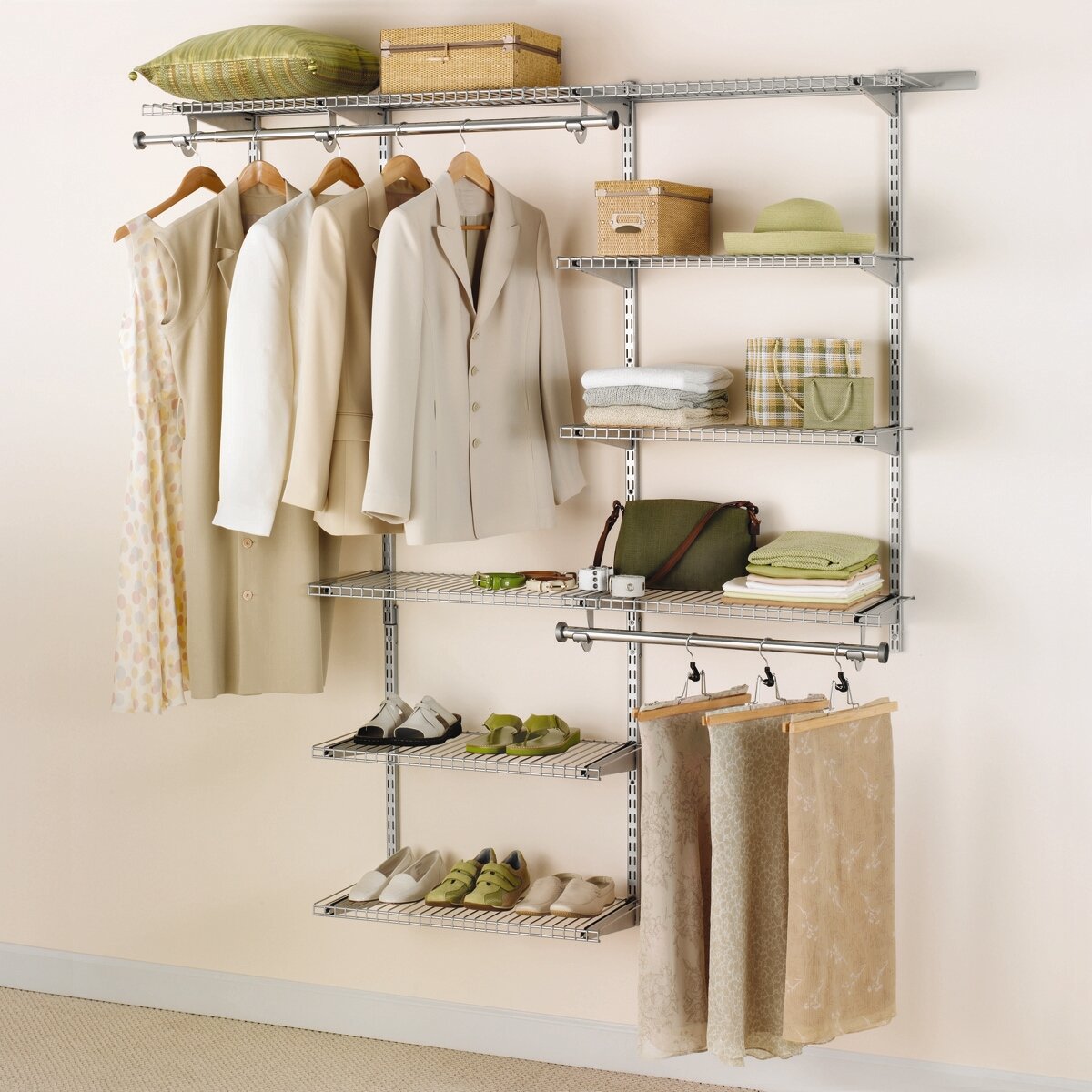 Rubbermaid Configurations Deluxe Custom Closet Kit - 3-6 Ft Adjustable Metal Wire Shelving System with Titanium Finish | Expandable Storage Organizer for Home Closet, Pantry, Laundry & Mudroom | Easy Installation with Included Hardware | Perfect for Bedroom, Garage & Basement Organization