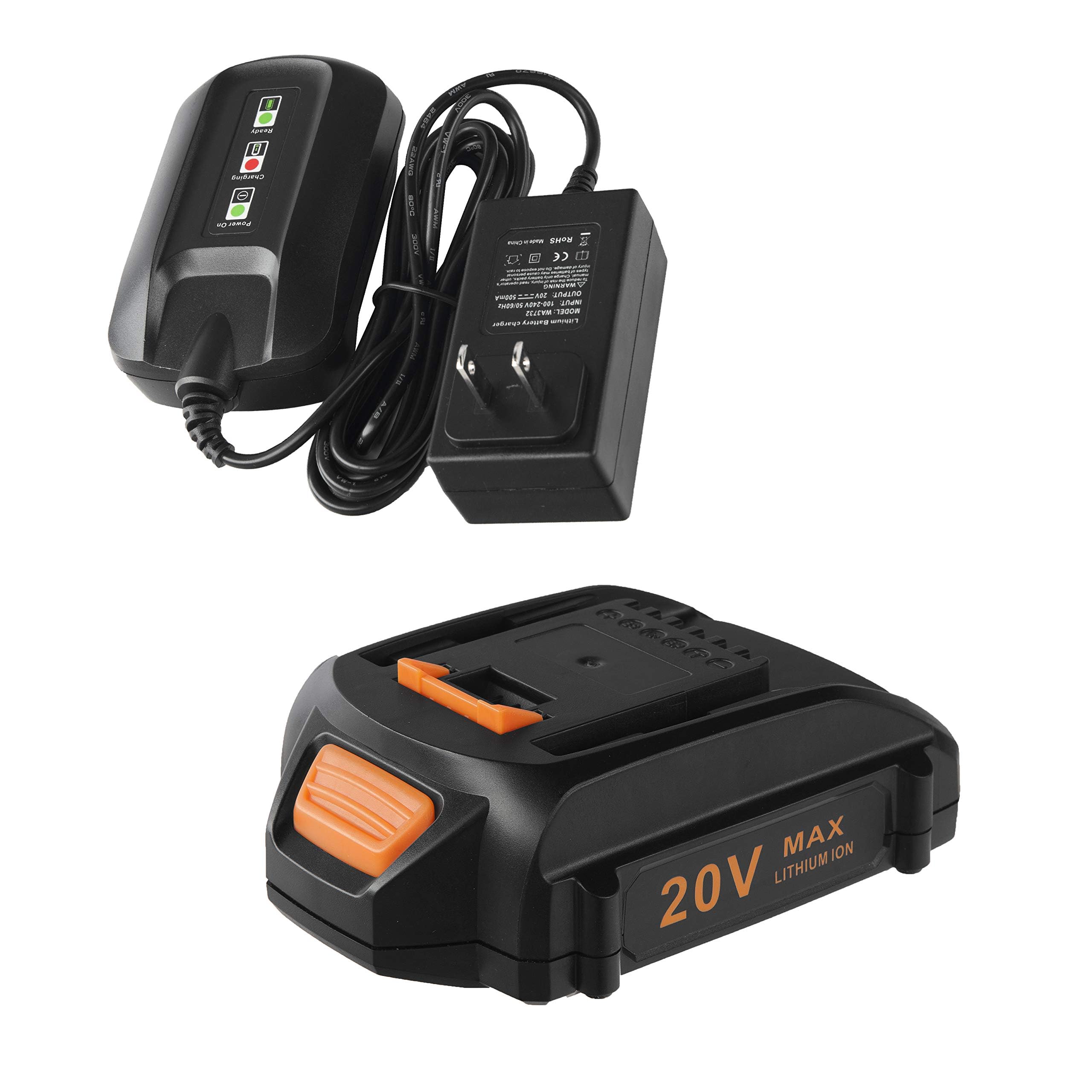 Cell9102 20V Replacement Battery & Charger Starter Kit - WA3525 Lithium Battery & WA3732 Charger Compatible with Worx 20V Cordless Power Tools - Perfect for Drills, Saws & Outdoor Power Tools