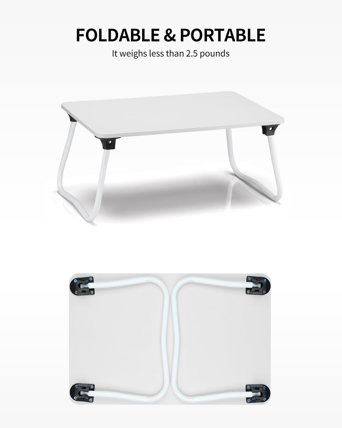 Foldable Lap Desk for Laptop & Tablet - Portable Lightweight Bed Tray, Breakfast Serving Tray, Sofa & Floor Desk - White | Perfect for Work, Study & Dining in Bed or Couch