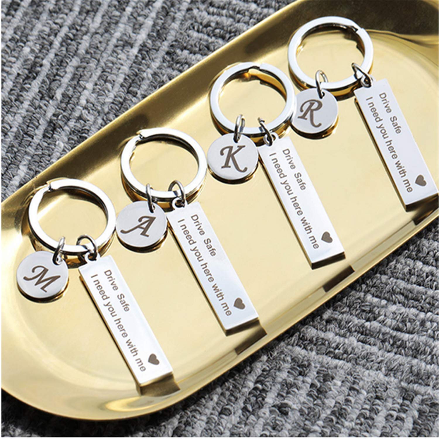 Drive Safe Keychain - 26 Letter Engraved Keychain for Drivers - Thoughtful Appreciation Gift for Safe Driving - Perfect for Car Enthusiasts, New Drivers & Loved Ones