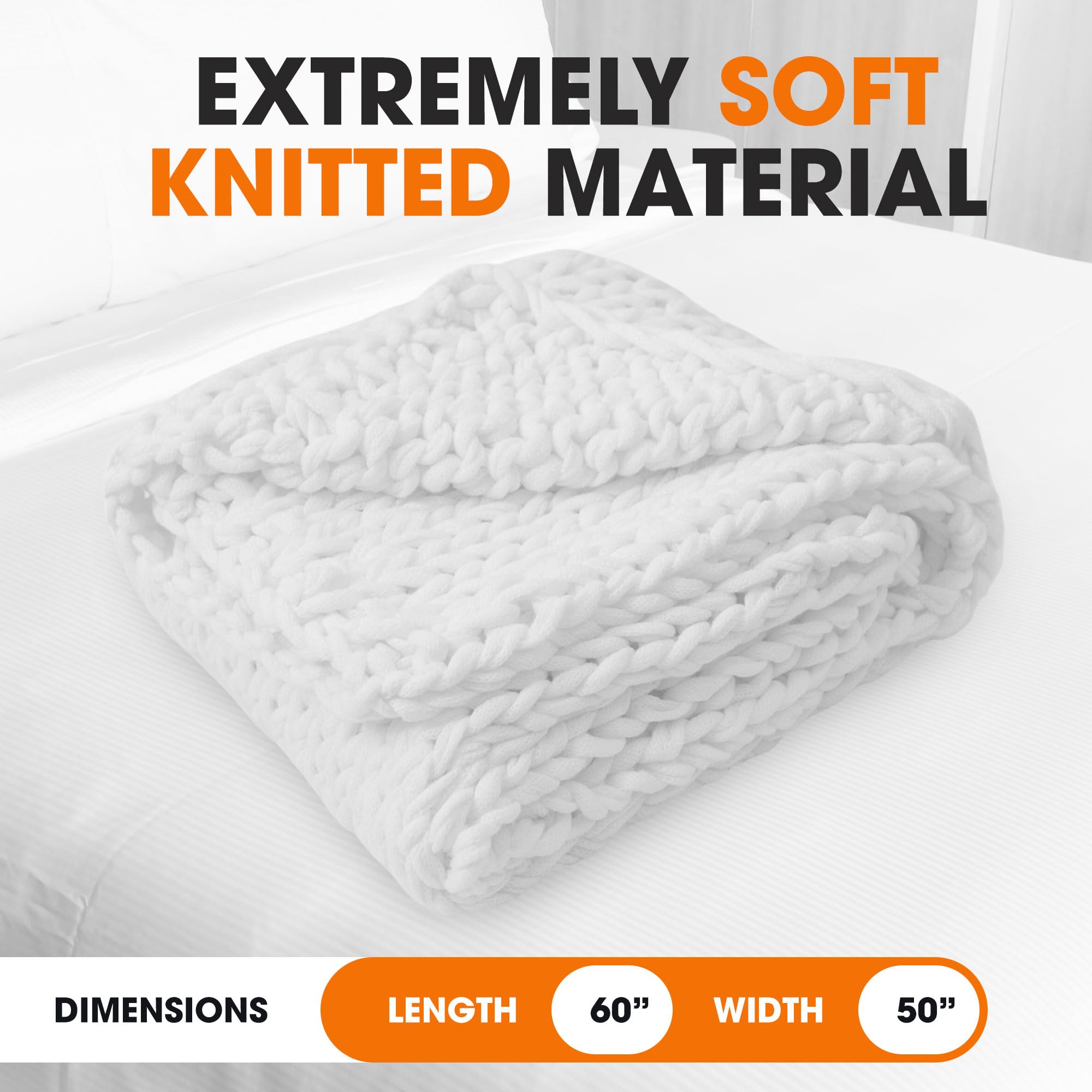 Cheer Collection Chunky Knit Blanket - Ultra Soft Oversized 50x60 Inch Knitted Throw Blanket for Bed, Couch & Sofa | Cozy Machine Washable Blanket for Winter, Home Decor, Gift Giving & Relaxation - White