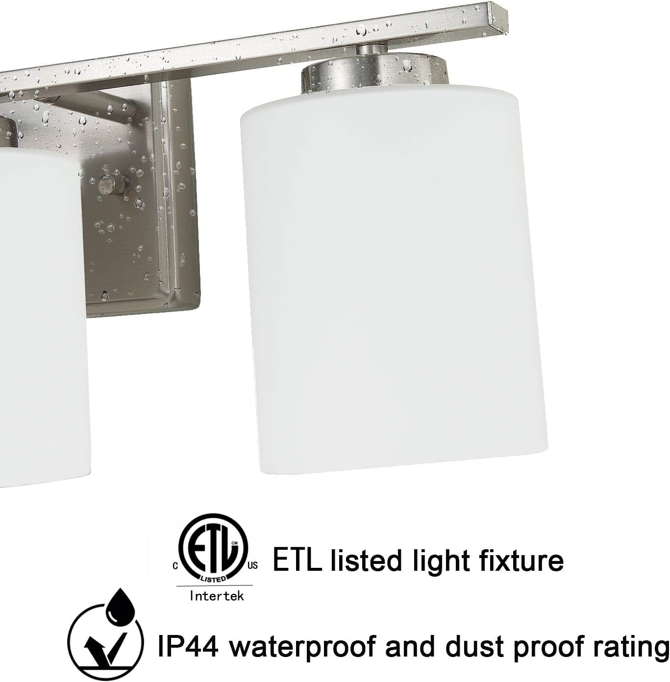 NEOUS 3-Light Brushed Nickel Bathroom Vanity Lighting Fixture with White Glass Shades - E26 Base for 60W Max Bulbs - Perfect for Modern Bathrooms, Powder Rooms and Dressing Areas