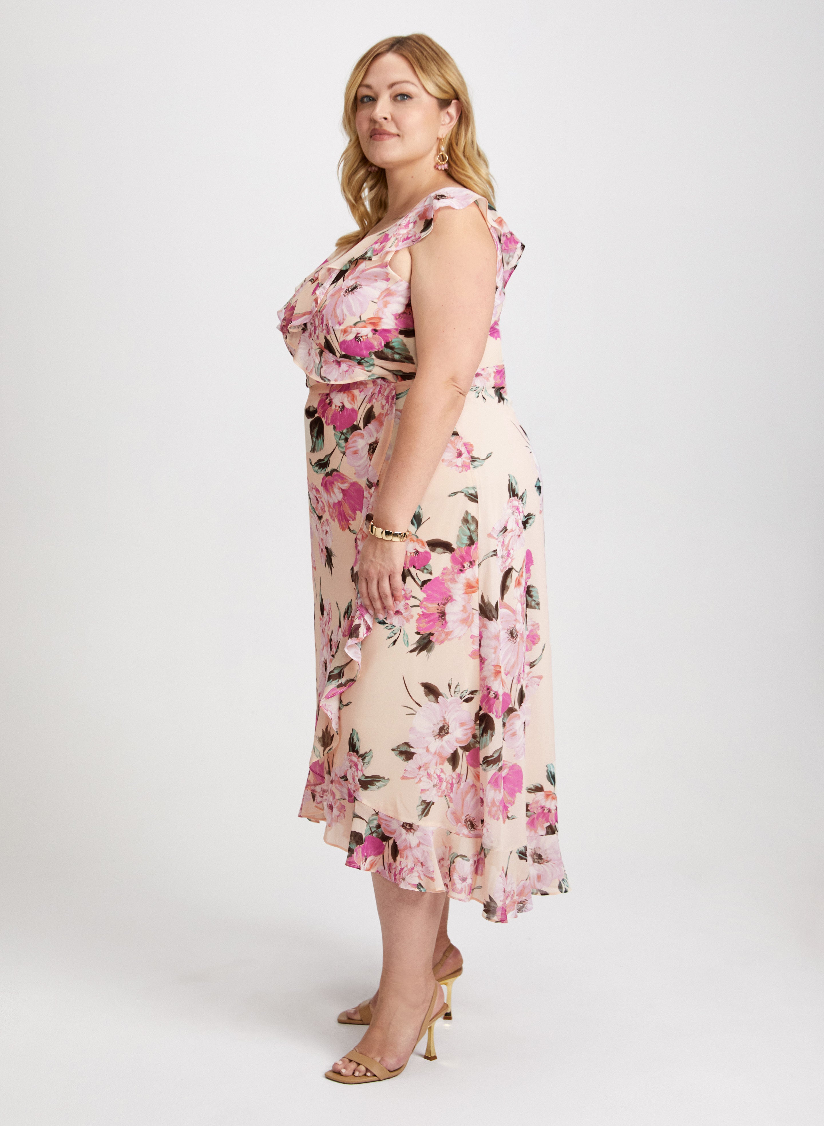 Elegant Floral Chiffon Midi Dress for Women - Summer Boho Party & Wedding Guest Outfit