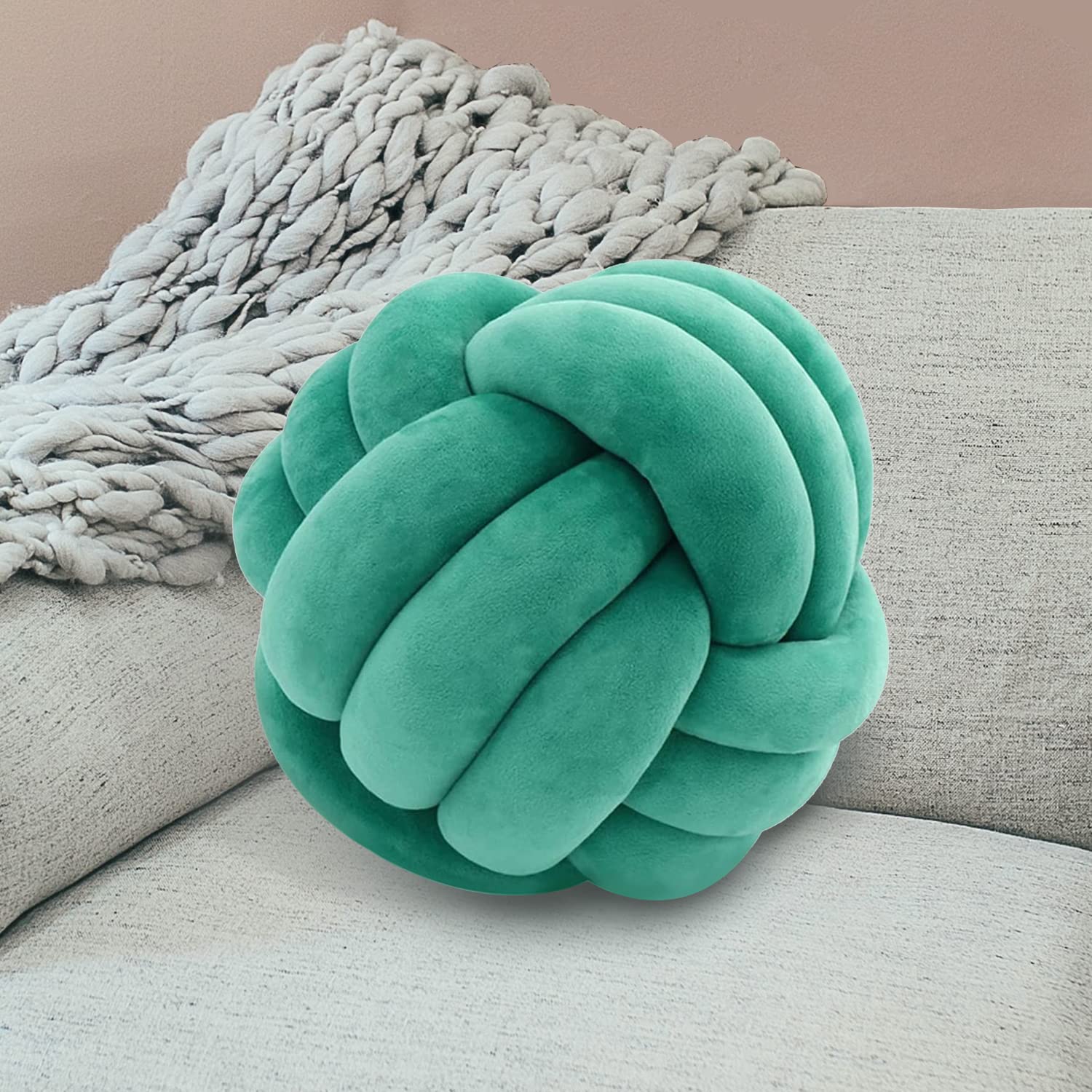 Aoruisen 14-inch Soft Knotted Plush Throw Pillow - Handmade Round Decorative Cushion for Sofa, Bedroom & Bed (Dark Mint) | Perfect for Cozy Lounging, Nursery Decor & Stress Relief