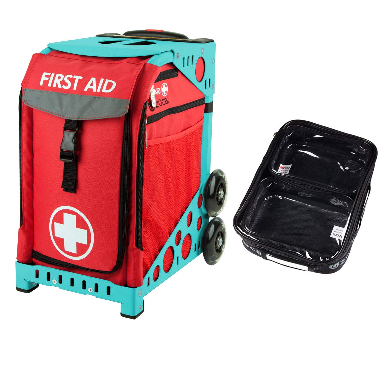 Zuca Sport Bag - First Aid Kit with Gift Set Including One Large & Two Mini Utility Pouches (Turquoise Frame) - Perfect for Gym, Travel & Emergency Preparedness