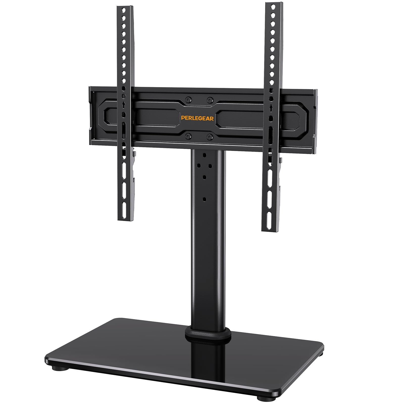 Perlegear Universal Swivel TV Stand for 24-60 inch TVs up to 45kg - Height Adjustable Table Top TV Mount with Tempered Glass Base - Max VESA 400x400mm Bracket - Perfect for Living Room, Bedroom & Office Setup
