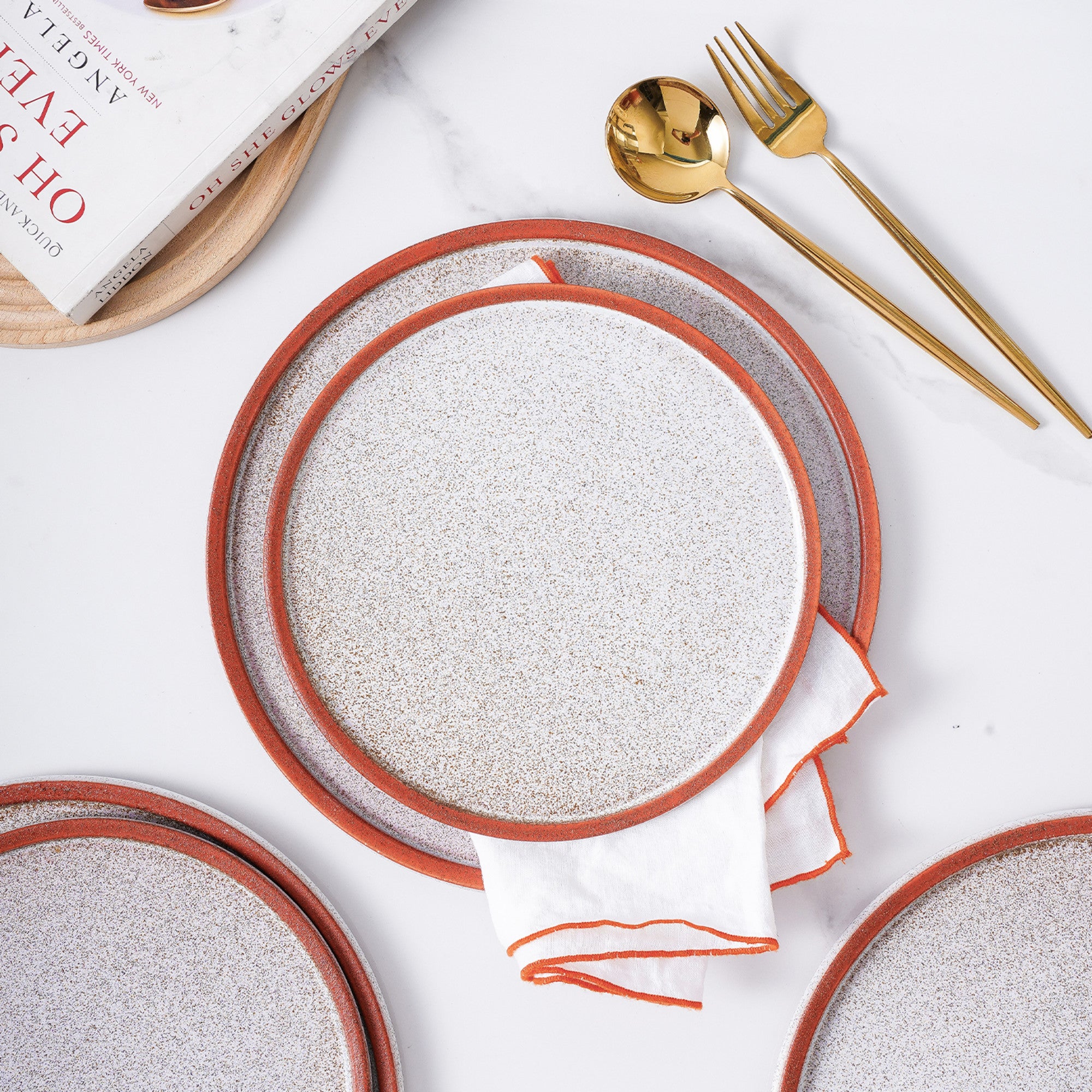 Premium Vince Stoneware Dinnerware Set - Elegant Red Ceramic Plates & Bowls for Everyday Dining & Entertaining