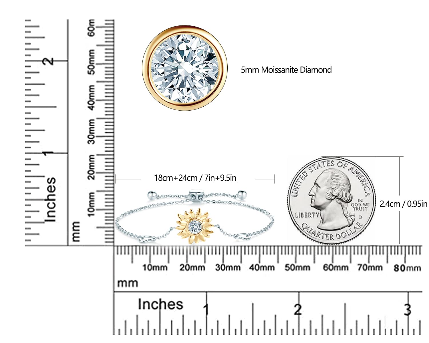 AINUOSHI Sterling Silver Moissanite Sunflower Necklace & Bracelet Set for Women - Elegant Diamond Jewelry Gift for Her, Mom, Wife, Girlfriend | Perfect for Birthdays, Anniversaries, Mother's Day & Special Occasions