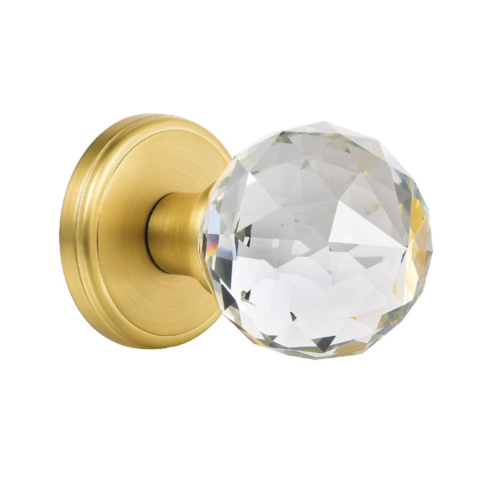 Satin Brass Crystal Glass Door Knobs - Round Interior Door Handles for Hallway, Closet & Bedroom - Elegant & Durable Hardware for Home Décor & Renovation Projects