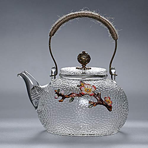 Premium Glass Teapot with Hammered Pattern - Electric & Ceramic Stove Compatible - Copper Handle Kettle for Tea Brewing | Perfect for Home, Office & Tea Ceremonies