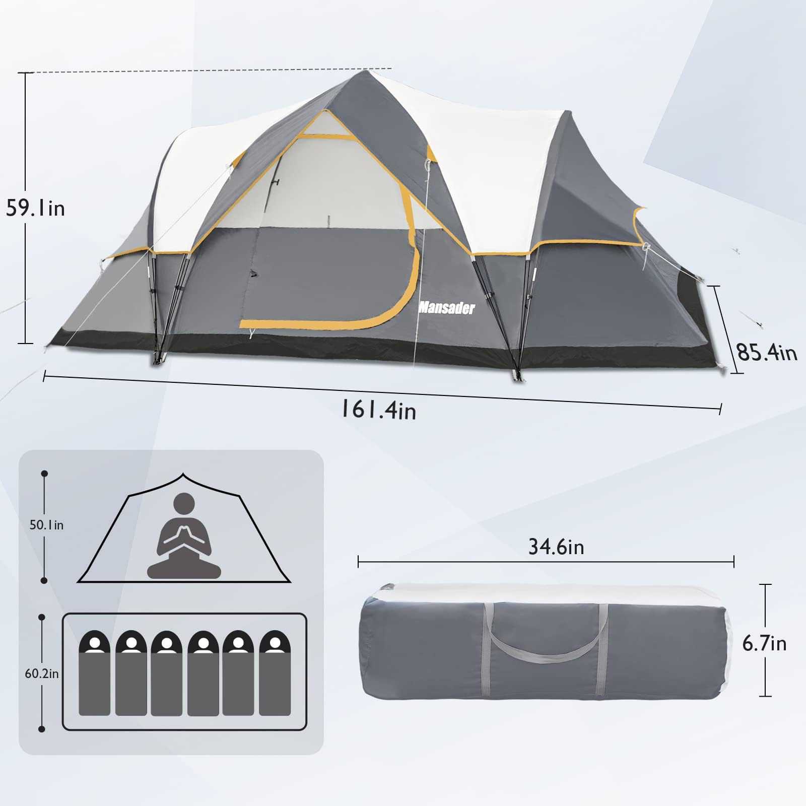 6 Person Family Camping Tent - Waterproof Windproof Outdoor Tent with Top Rainfly, Easy Setup Pop Up Tent for Camping, Hiking, Travel & Backpacking | Perfect for Family Adventures, Beach Trips and Music Festivals
