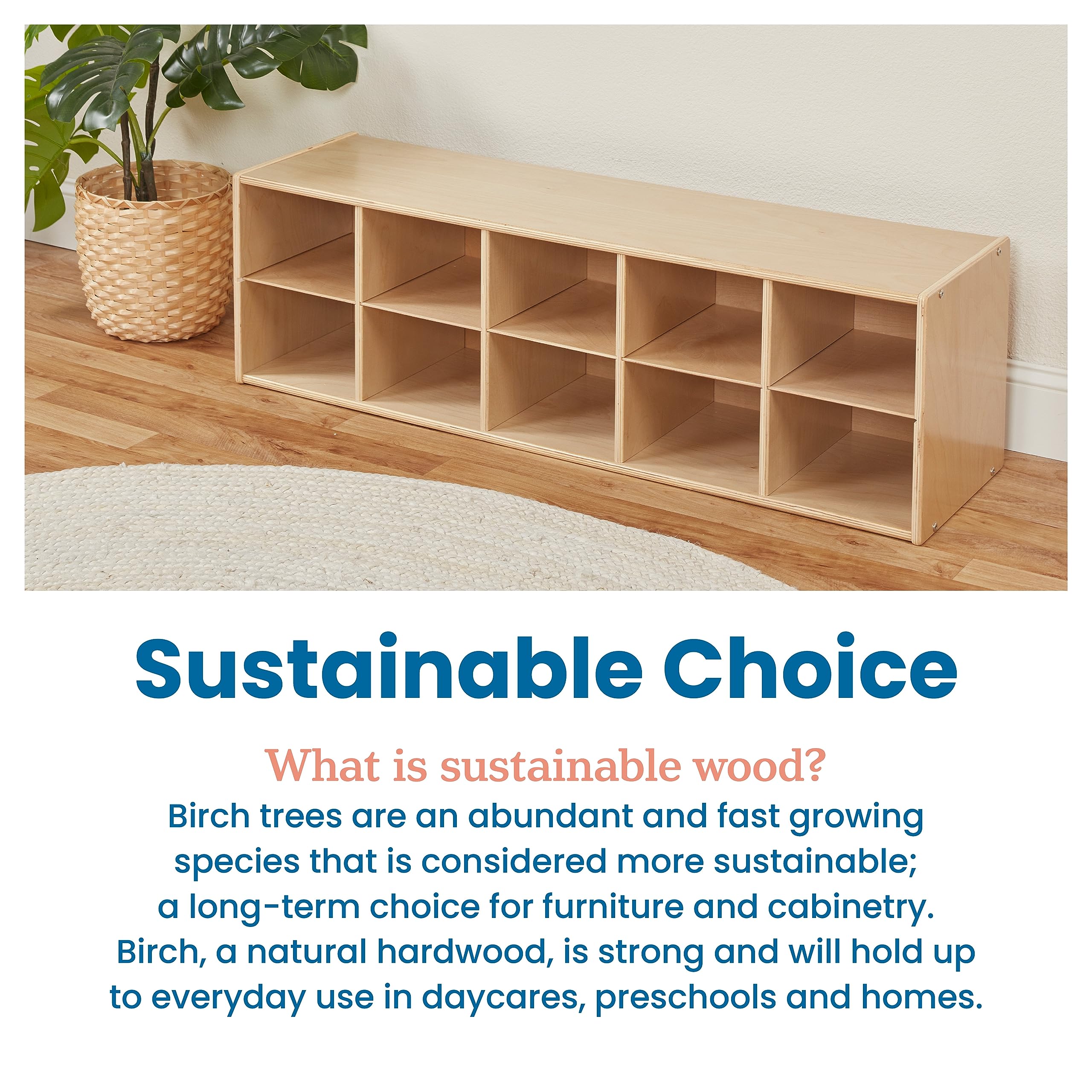 ECR4Kids 10-Cubby Storage Cabinet with Scoop Front Bins - Natural Wood 2x5 Classroom Organizer for Toys, Books & School Supplies | Perfect for Preschool, Daycare & Homeschool Organization