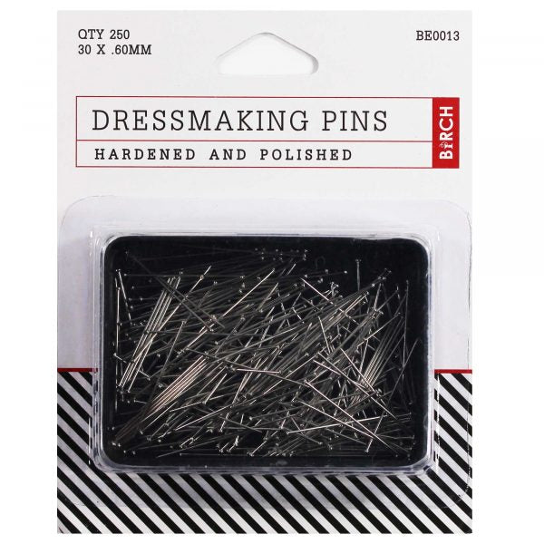 Birch Dressmaker Pins 30mm X 0.60mm - 250pcs Stainless Steel Sewing Pins for Fabric, Quilting, and Crafting - Perfect for Dressmaking, Tailoring, and DIY Projects