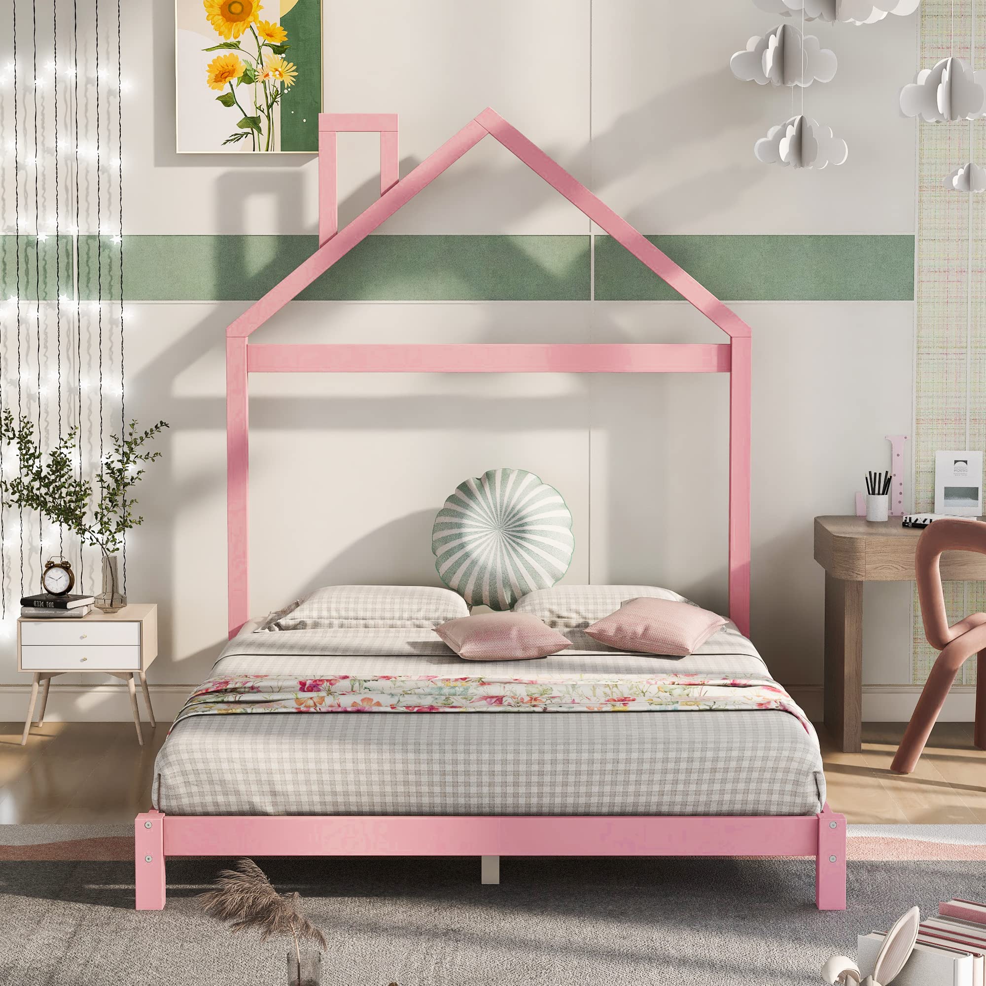 Full House Platform Bed Frame - Low Profile Wood Slat Support Bed for Kids & Teens - Perfect for Small Bedrooms, Dorm Rooms, and Kids' Sleepovers