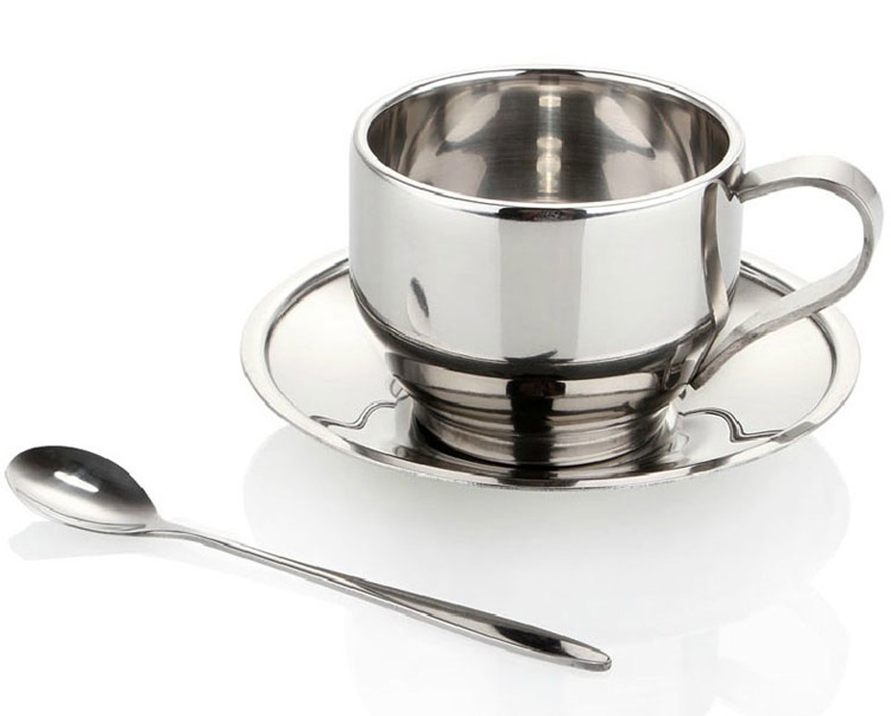 Premium Stainless Steel Coffee Mug Set - 4 Pack Insulated Espresso & Cappuccino Cups with Spoons & Saucers - Perfect Gift for Coffee & Tea Lovers - Ideal for Home, Office, Camping & Travel Use
