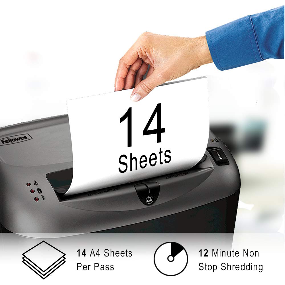 Fellowes Powershred 70S 14-Sheet Cross-Cut Paper Shredder with Credit Card Slot & SafetyLock (4671001) - Ideal for Home Office, Small Business & Secure Document Destruction