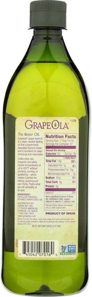 Organic Cold-Pressed Grape Seed Oil - 12 Pack, 1 Liter Each - Perfect for Cooking, Skincare & Hair Care