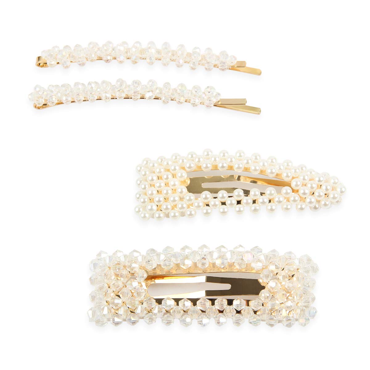 Sparkly Rhinestone & Pearl Bridal Hair Accessories Set - Wedding Headpiece Tiara, Gatsby Barrettes, Drape Headband for Bride, Princess Costume Jewelry (Crystal & Pearl Hair Pin Set) | Perfect for Weddings, Prom, Pageants & Special Occasions