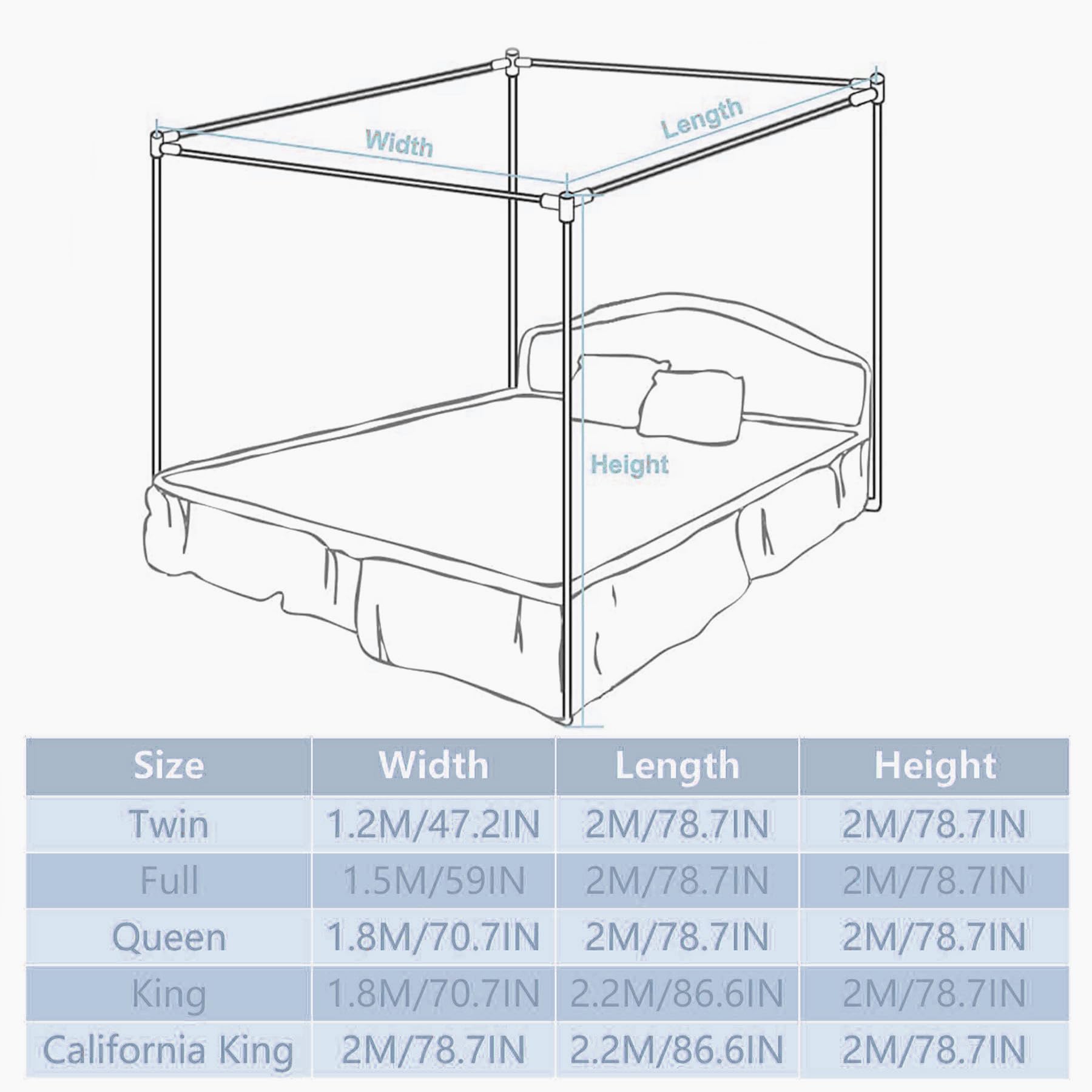 **Stainless Steel Canopy Bed Frame with 4 Corner Posts & Mosquito Net - California King/Queen Size - Elegant Bedroom Decor for Romantic & Boho Style**