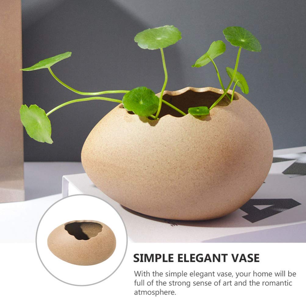 VOSAREA Ceramic Egg Shell Planter - Elegant Smooth Lines Home & Office Decor Vase for Plants, Succulents - Perfect for Living Room, Desk, or Shelf Display