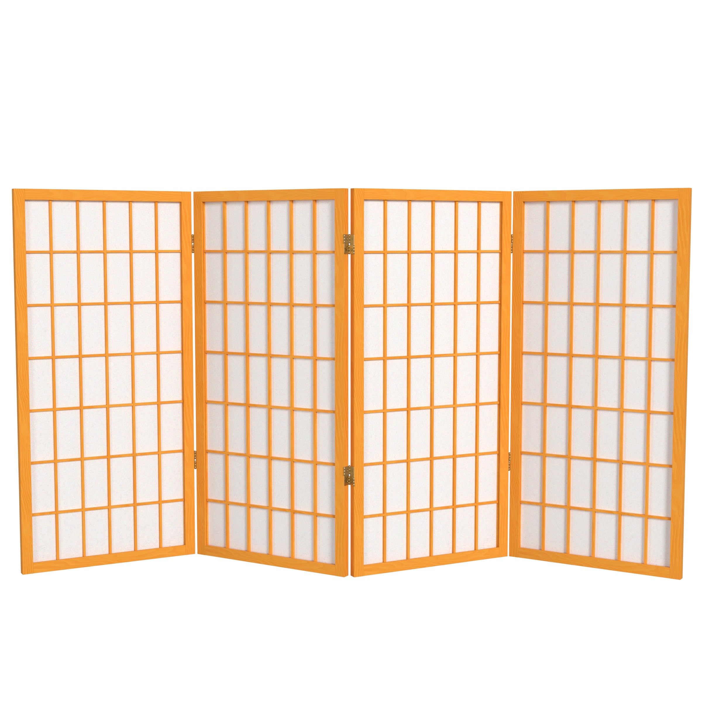 3 ft. Short Honey-Colored Shoji Room Divider - 4 Panel Folding Privacy Screen for Home Office, Bedroom & Japanese Style Decor