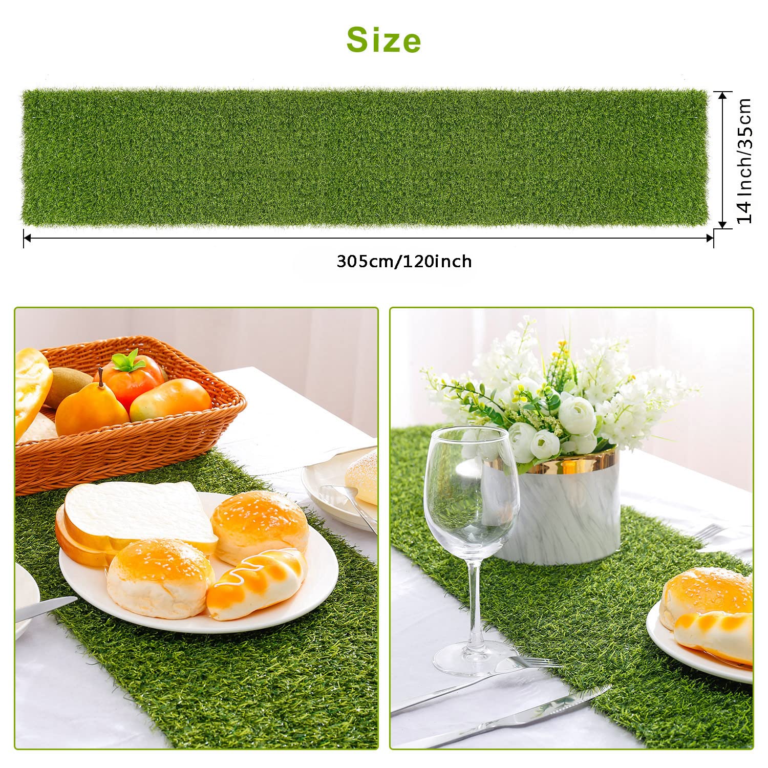 Farochy Artificial Grass Table Runner - 14x120 Inch Synthetic Grass Table Decor for Wedding, Birthday Party, Banquet, Baby Shower - Perfect for Indoor/Outdoor Events, Table Centerpieces & Photo Backdrops
