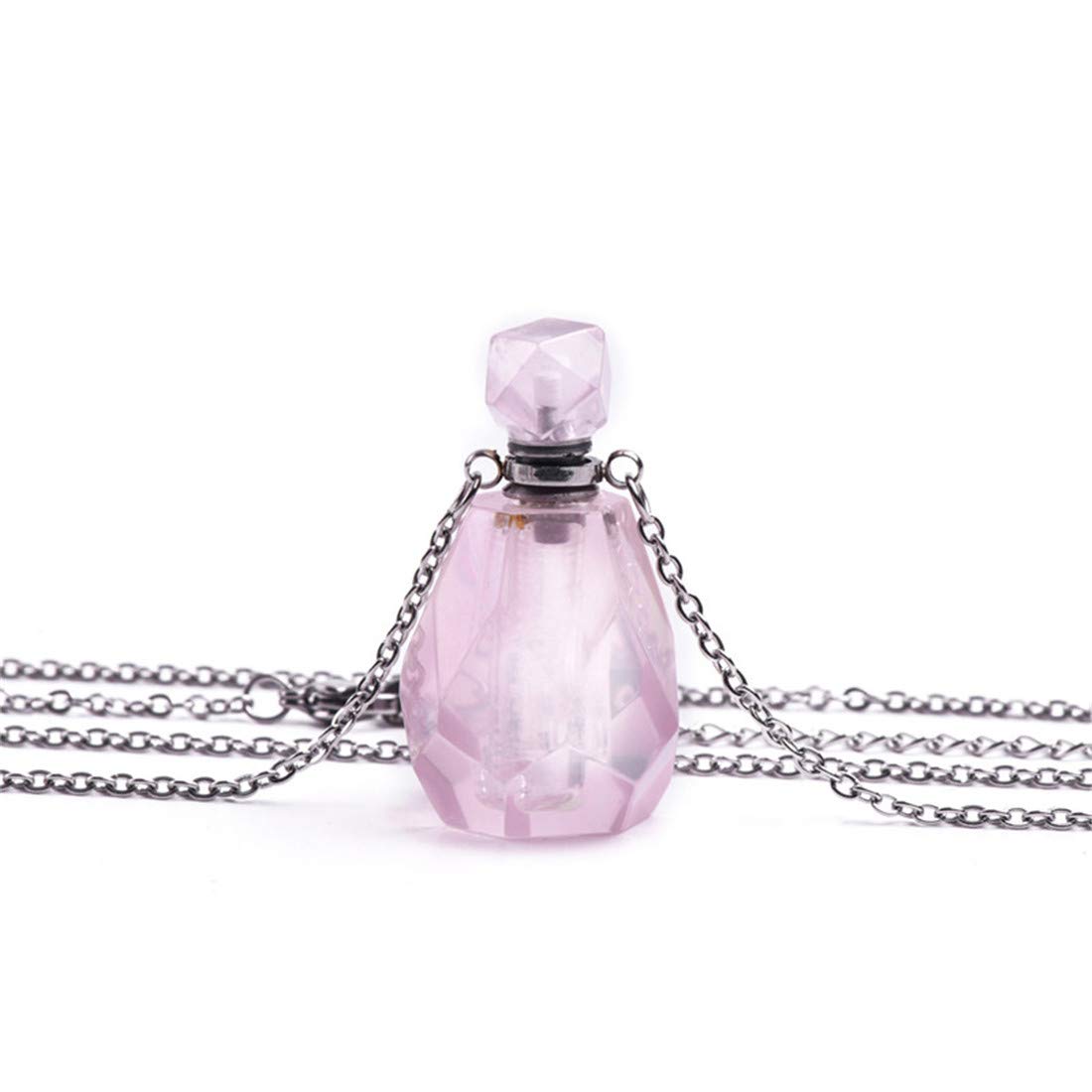 YGLINE Natural Healing Stone Essential Oil Diffuser Pendant Necklace - Rose Quartz Aromatherapy Jewelry for Stress Relief & Positive Energy | Perfect for Meditation, Yoga & Daily Wear