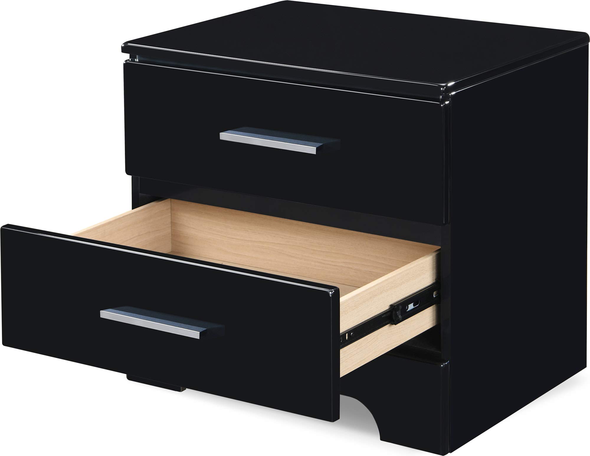 ClickDecor Hudson End Side Nightstand with 2 Drawers - Wooden Nightstand Table for Bedroom with Matte Chrome Handle - Black - Perfect for Small Spaces, Apartment Living & Guest Rooms