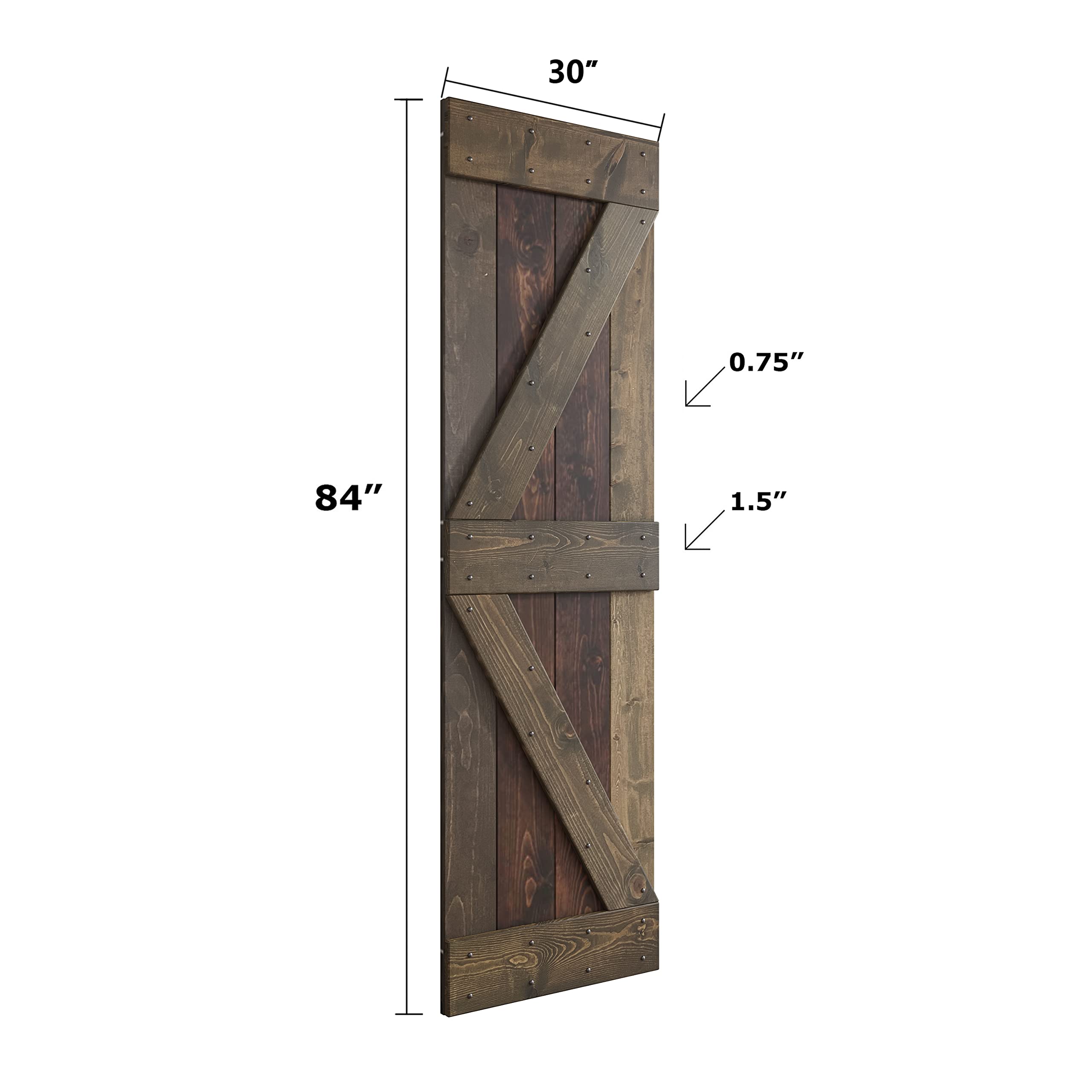 24in/30in/36in/42in x 84in Knotty Pine Wood Sliding Barn Door with Hardware Kit - Rustic Farmhouse Style (30in x 84in, Kona Coffee/Smoky Gray) - Perfect for Bedrooms, Closets, and Home Office Spaces