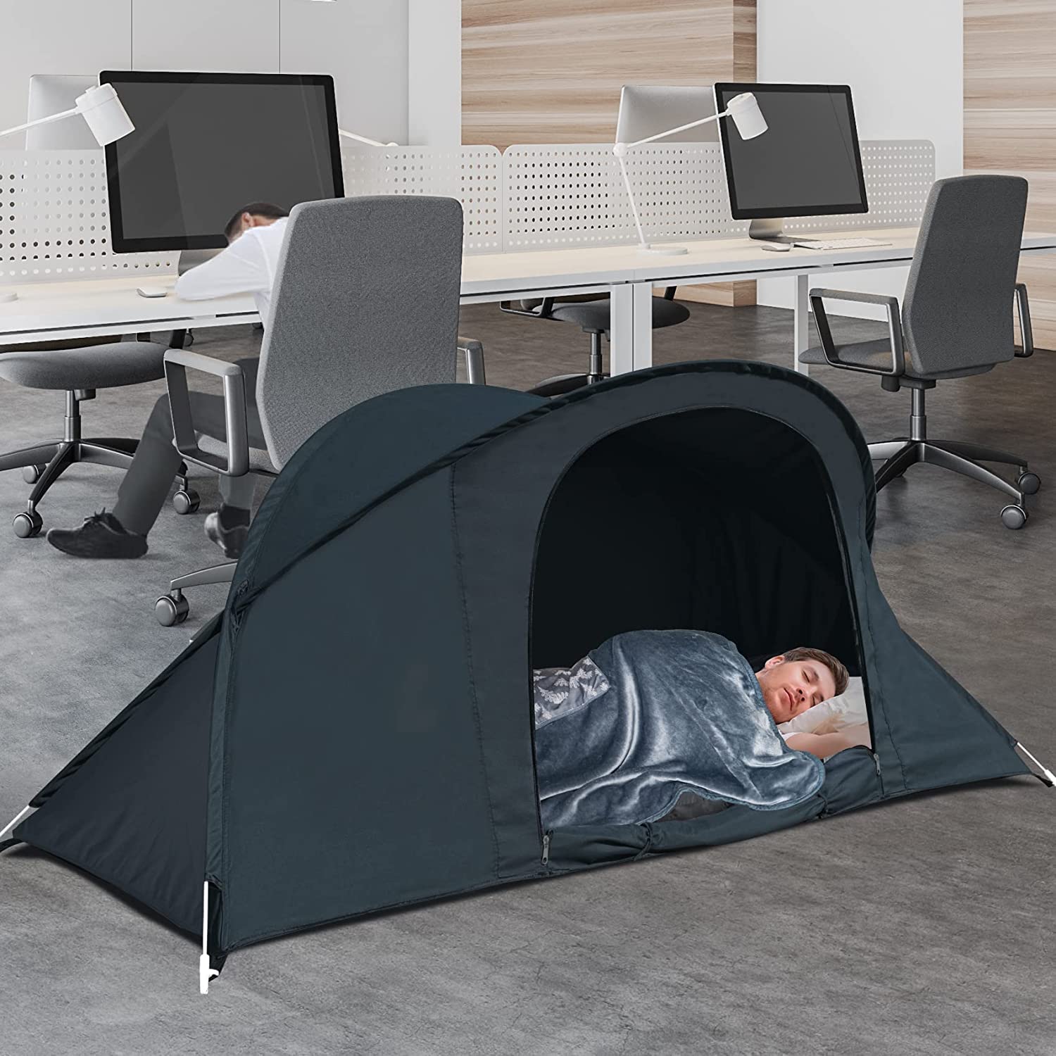 **EighteenTek Bed Canopy Tent - Portable Privacy Space for Office, Sleeping & Relaxation - Breathable Grey Cottage Design (87