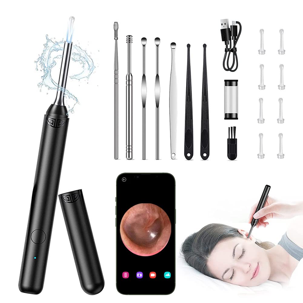 Ear Wax Removal Tool with 1080P HD Camera - Ear Cleaning Otoscope Kit for iOS & Android, Earwax Remover with LED Light (Black) - Perfect for Home Ear Hygiene, Kids & Adult Ear Care, and Medical Examination