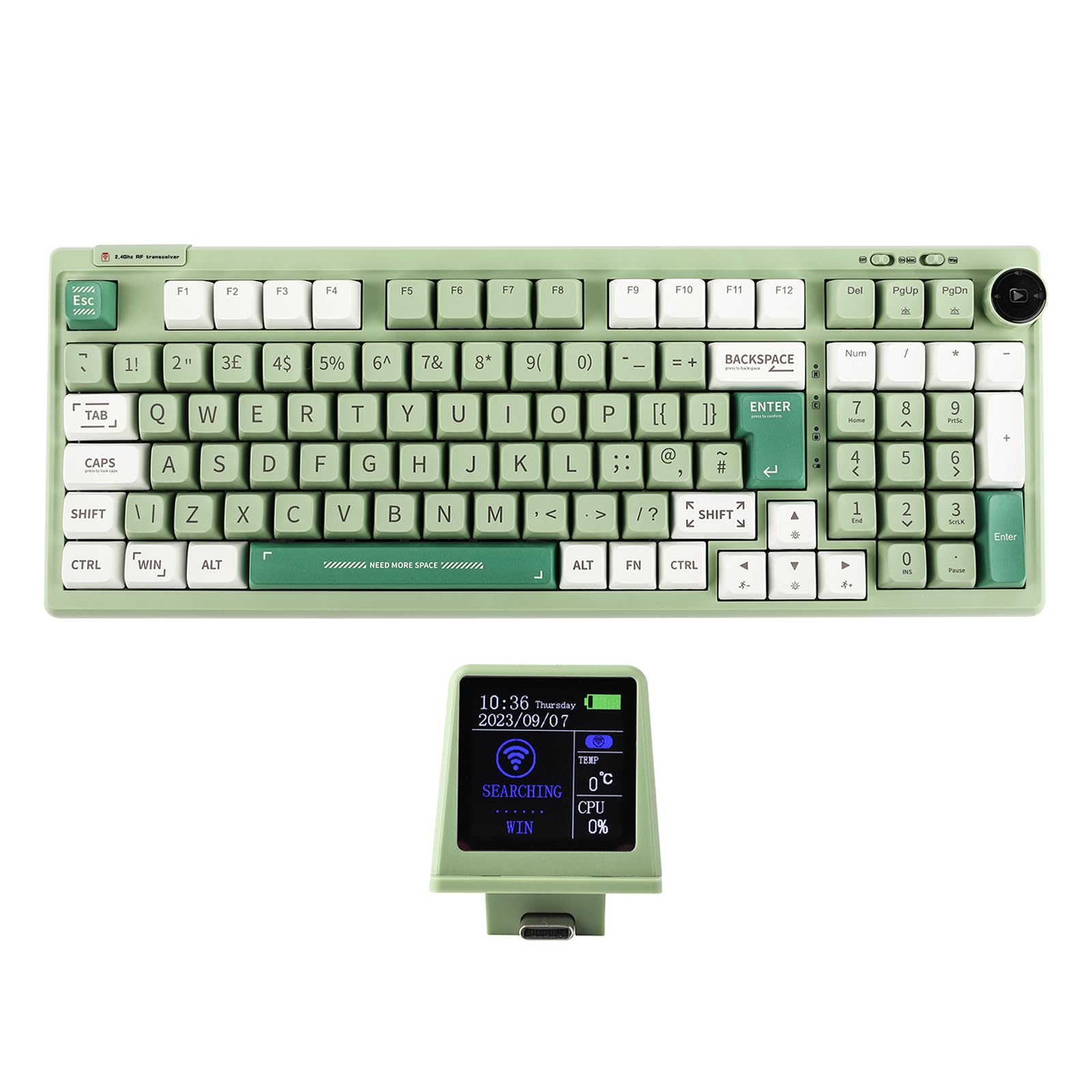 EPOMAKER RT100 97-Key ISO UK Layout Mechanical Gaming Keyboard - Customizable Mini Screen & Knob, Gasket Mount, 3-Mode Connectivity (Bluetooth 5.0/2.4GHz/USB-C), Hot-Swappable Switches (Green Wisteria Linear) - Perfect for PC Gaming, Office Work & Typing Enthusiasts