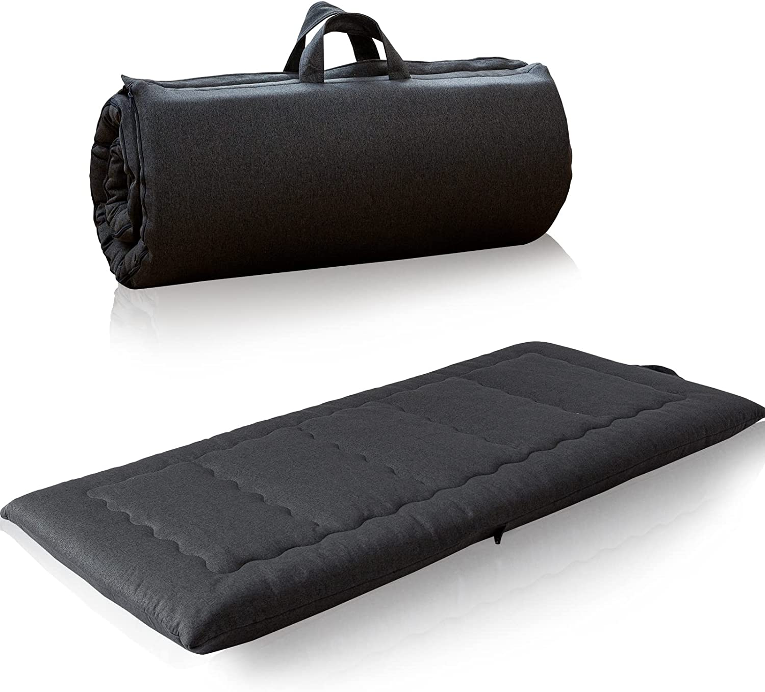 MAXYOYO Roll Up Camping Mattress - Portable Foldable Futon Mattress for Outdoor & Indoor Use, Lightweight with Carry Handle, Dark Grey - Perfect for Camping, Hiking, Travel and Guest Bedding