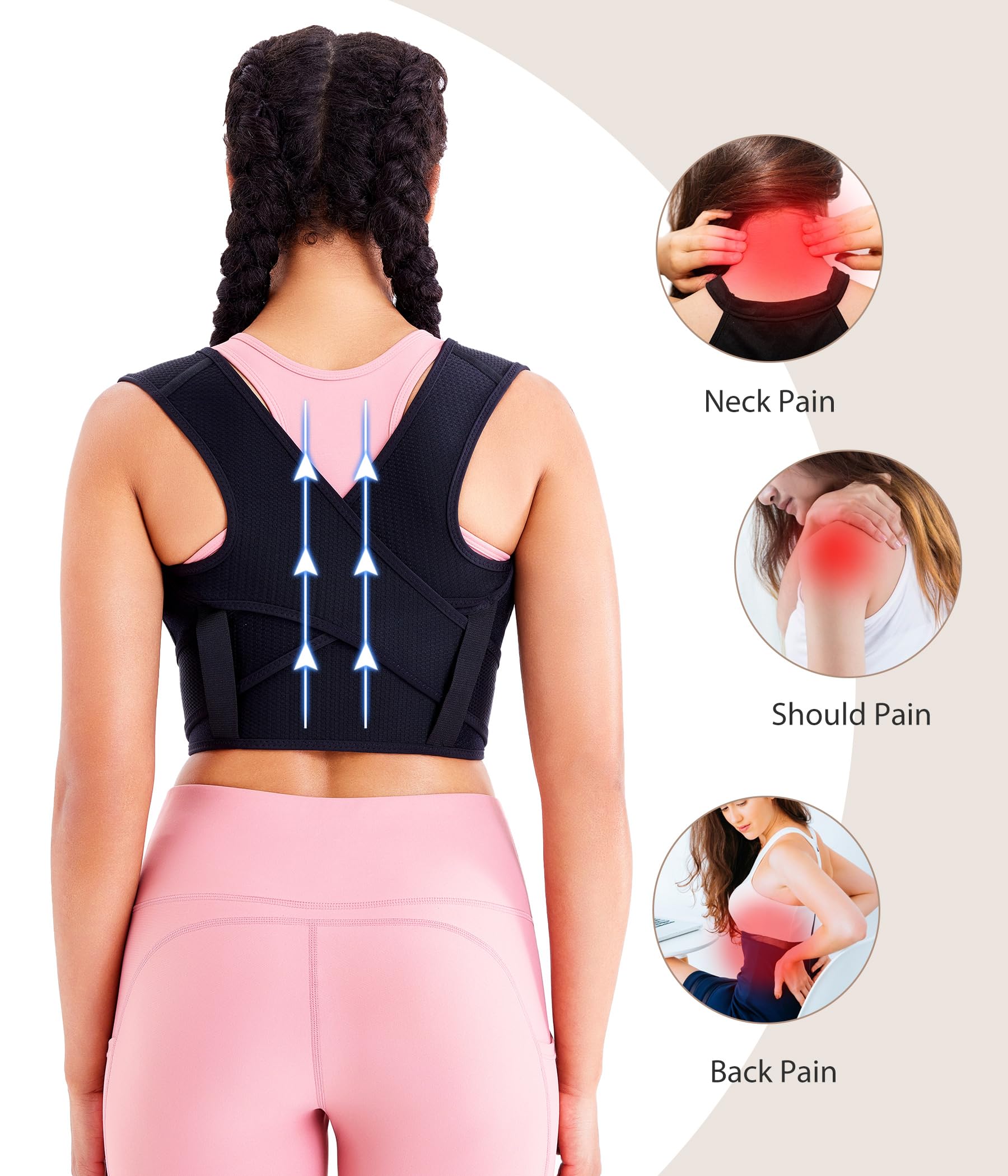 URSEXYLY Adjustable Posture Corrector for Women - Upper Back Brace & Pain Relief Support (M/L, Black) - Improve Posture & Reduce Back Pain for Office Work, Driving & Daily Activities