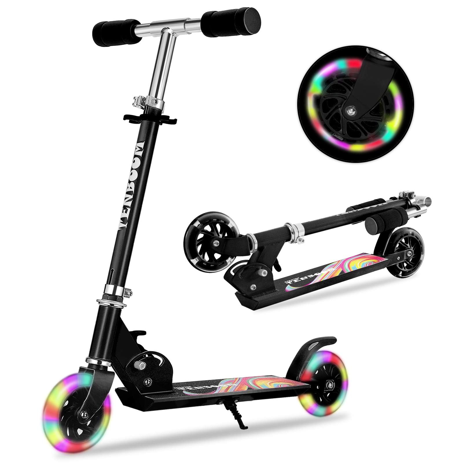 Best Folding Kick Scooter for Kids Ages 3+ - Adjustable Height, Rear Brake & LED Light Up Wheels - Lightweight & Durable for Boys & Girls - Perfect for Commuting, Park Rides & Outdoor Play
