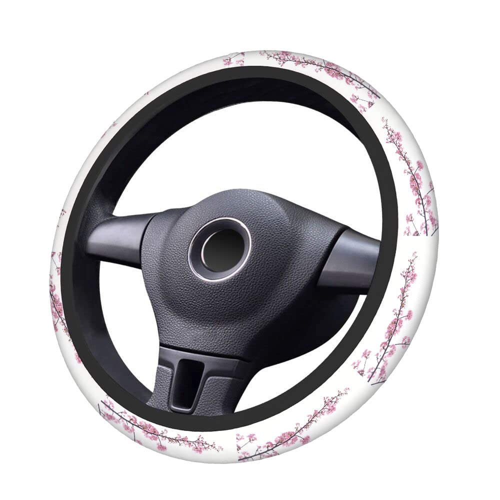 **Swono Cherry Blossom Pink Steering Wheel Cover - Universal 15 Inch Anti-Slip Grip for Women & Men - Beautiful Tokyo Cherry Blossom Design - Perfect for Cars, Trucks & SUVs - Enhances Interior Style & Comfort**