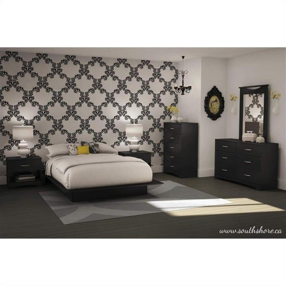 Home Square 3-Piece Bedroom Set - 2-Drawer Storage Platform Bed Frame & 2 Nightstands for Modern Bedroom Furniture | Space-Saving Design for Small Rooms & Apartments