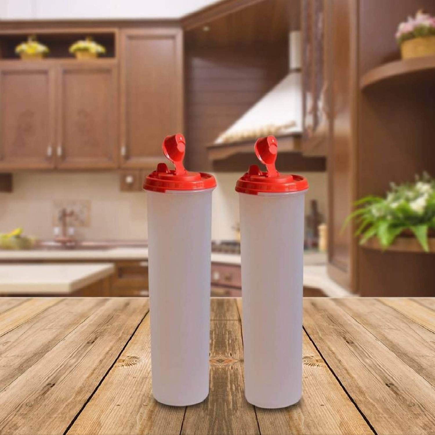 Nayasa 1000ml Plastic Oil Dispenser Set of 2 - Red Kitchen Oil Bottle with Pour Spout for Cooking, Salad Dressing & Baking - BPA-Free Leak Proof Design
