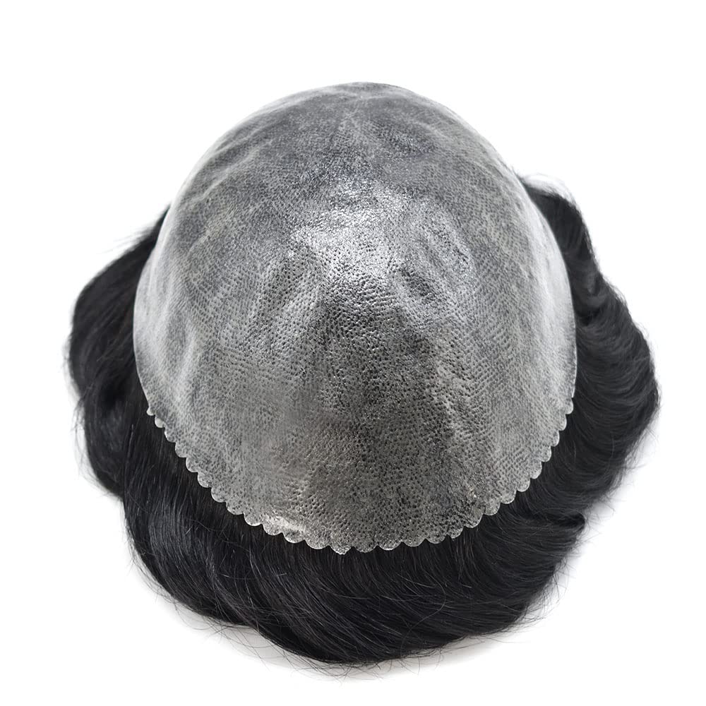 Men's Hair Replacement System - Durable Invisible Poly Coating Hairpiece with Thin Skin Human Hair | Natural Looking Toupee for Baldness & Hair Loss | Perfect for Daily Wear, Work & Social Events