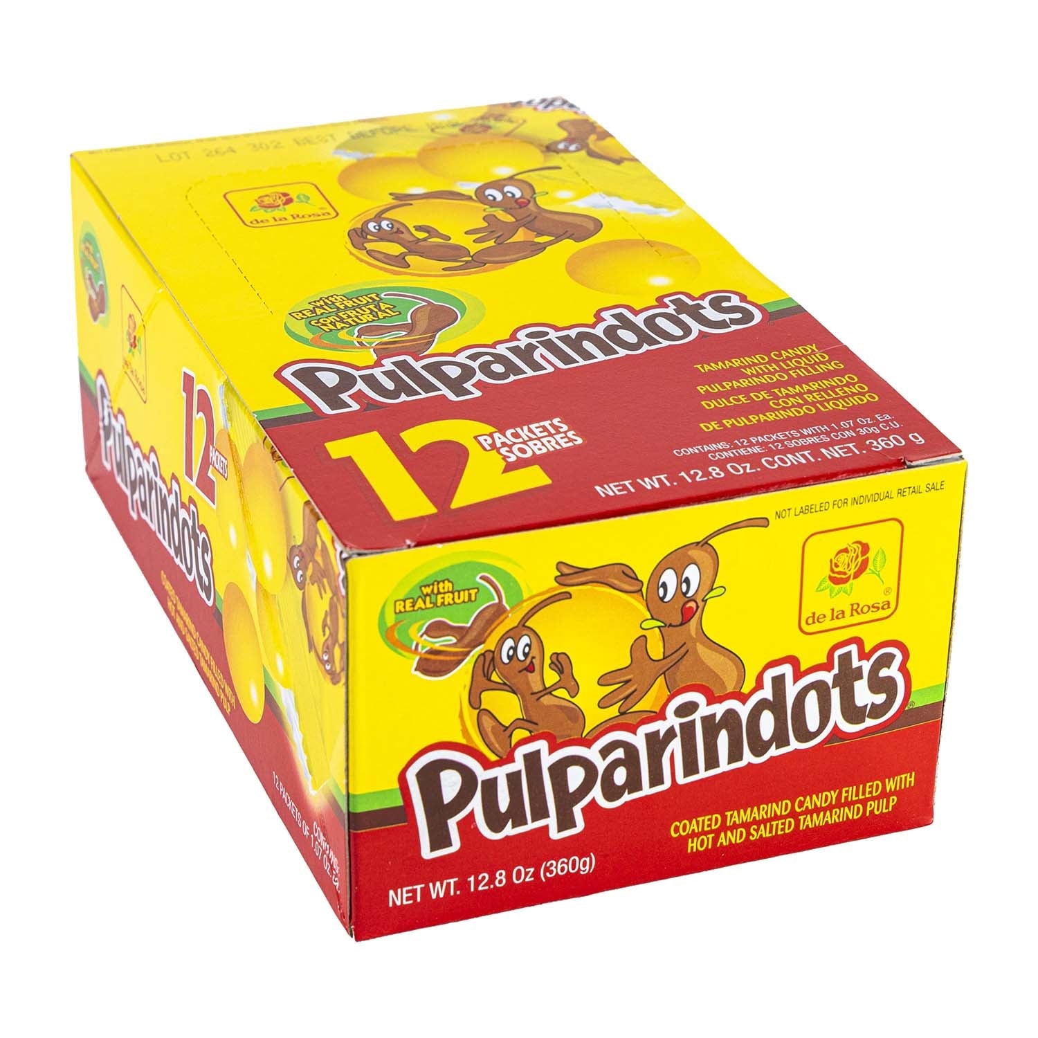 De La Rosa Pulparindo Dots Amarillo Tamarind Candy | 12ct Box (12 Count) - Sweet & Tangy Mexican Treat for Parties, Snacking & Gifts