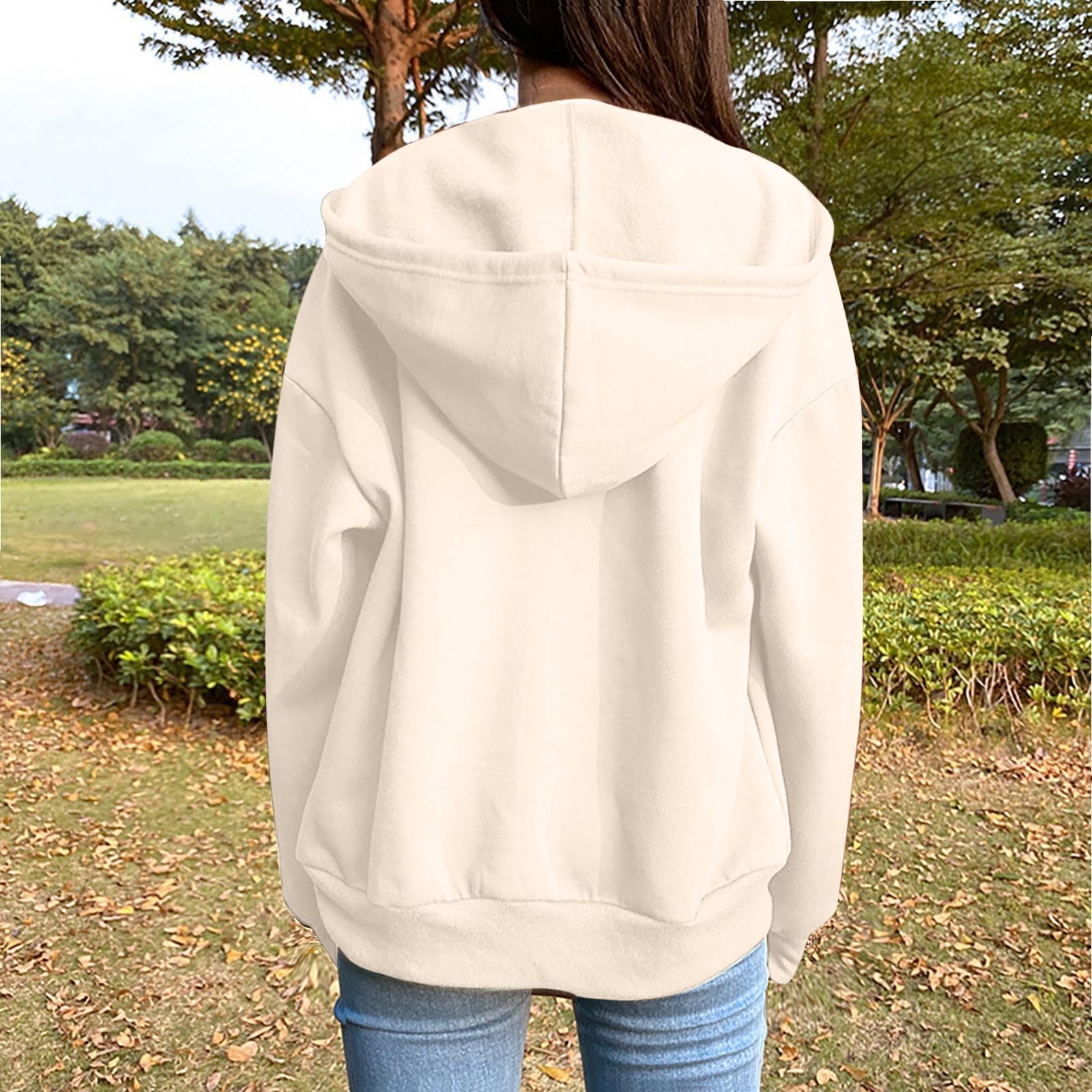 Women's Oversized Zip Up Hoodie - Y2K Fashion Casual Fall Sweatshirt with Pockets | Cute Long Sleeve Jacket for Teen Girls | Perfect for School, Streetwear & Cozy Outfits