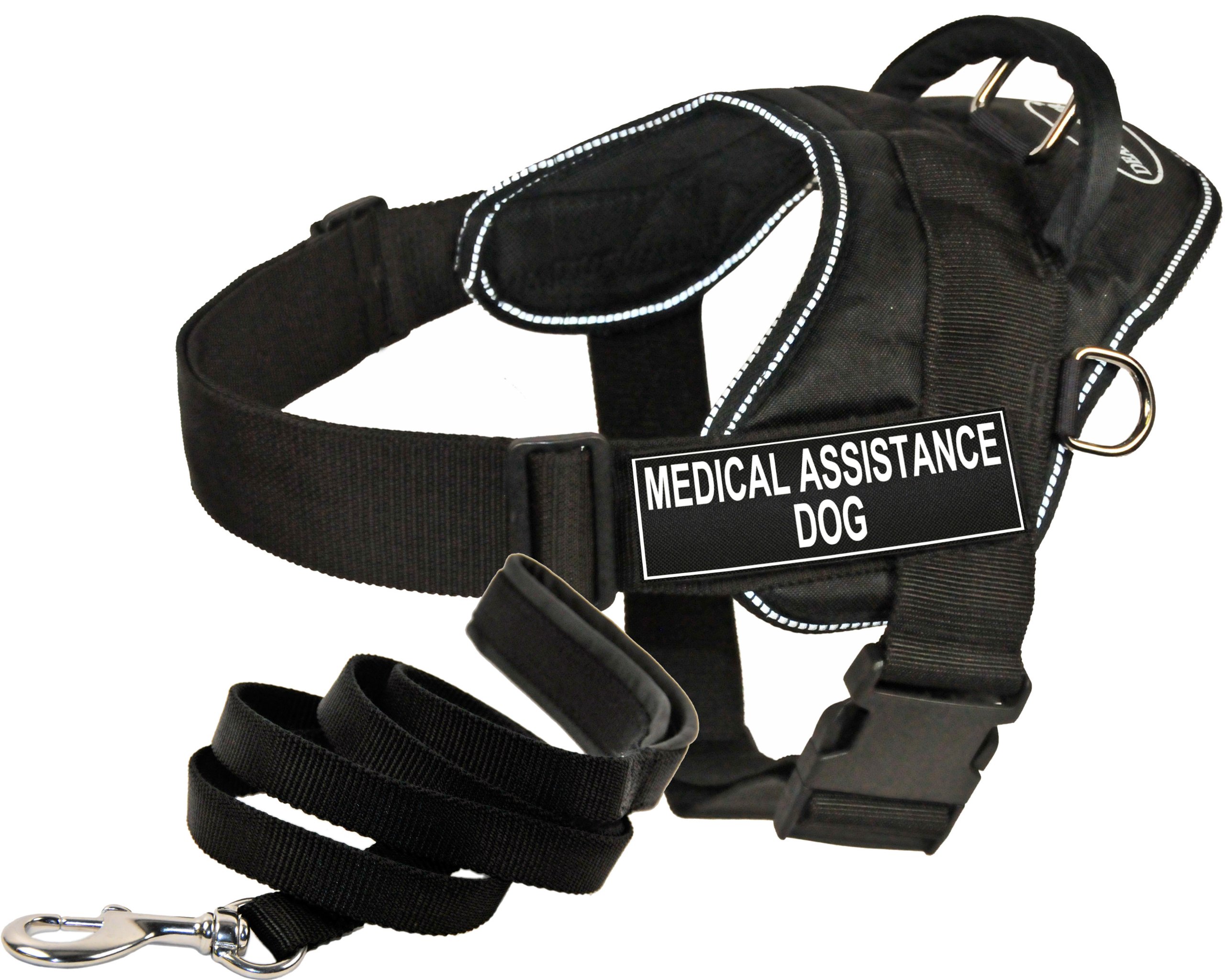 Dean and Tyler DT Fun Works Reflective Dog Harness for Medical Assistance Pets, XXSmall + Padded Puppy Leash 6FT with Stainless Steel Snap - Black | Perfect for Service Dogs, Night Walks & Training Sessions