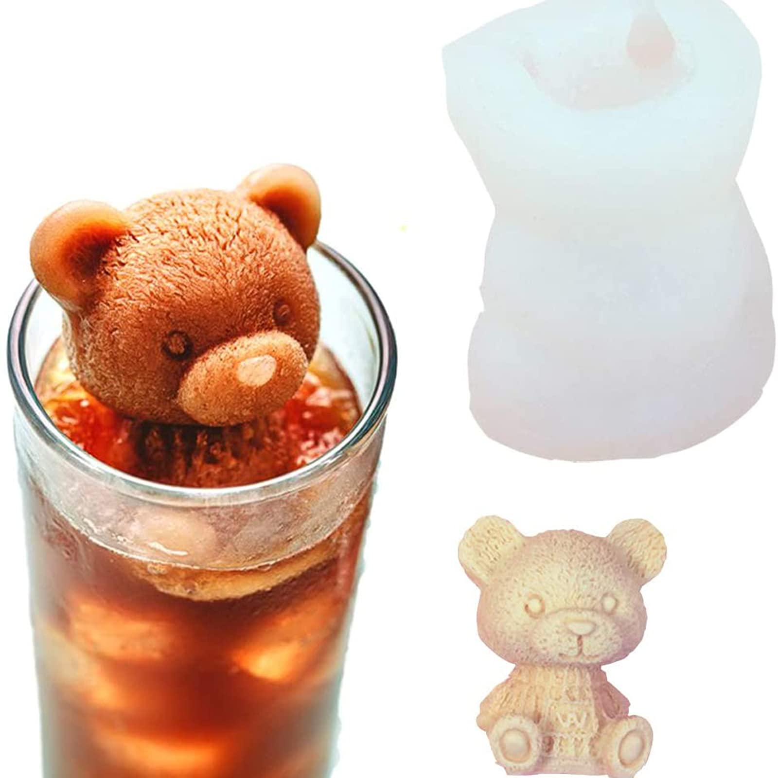 3D Bear Ice Cube Molds 4-Pack - DIY Silicone Ice Trays for Coffee, Juice & Cocktails - Perfect for Christmas, Parties & Family Fun - Also Great for Candy, Gummy, Fondant, Chocolate & Soap Making - Reusable Small Decorative Ice Mold for Drinks & Baking